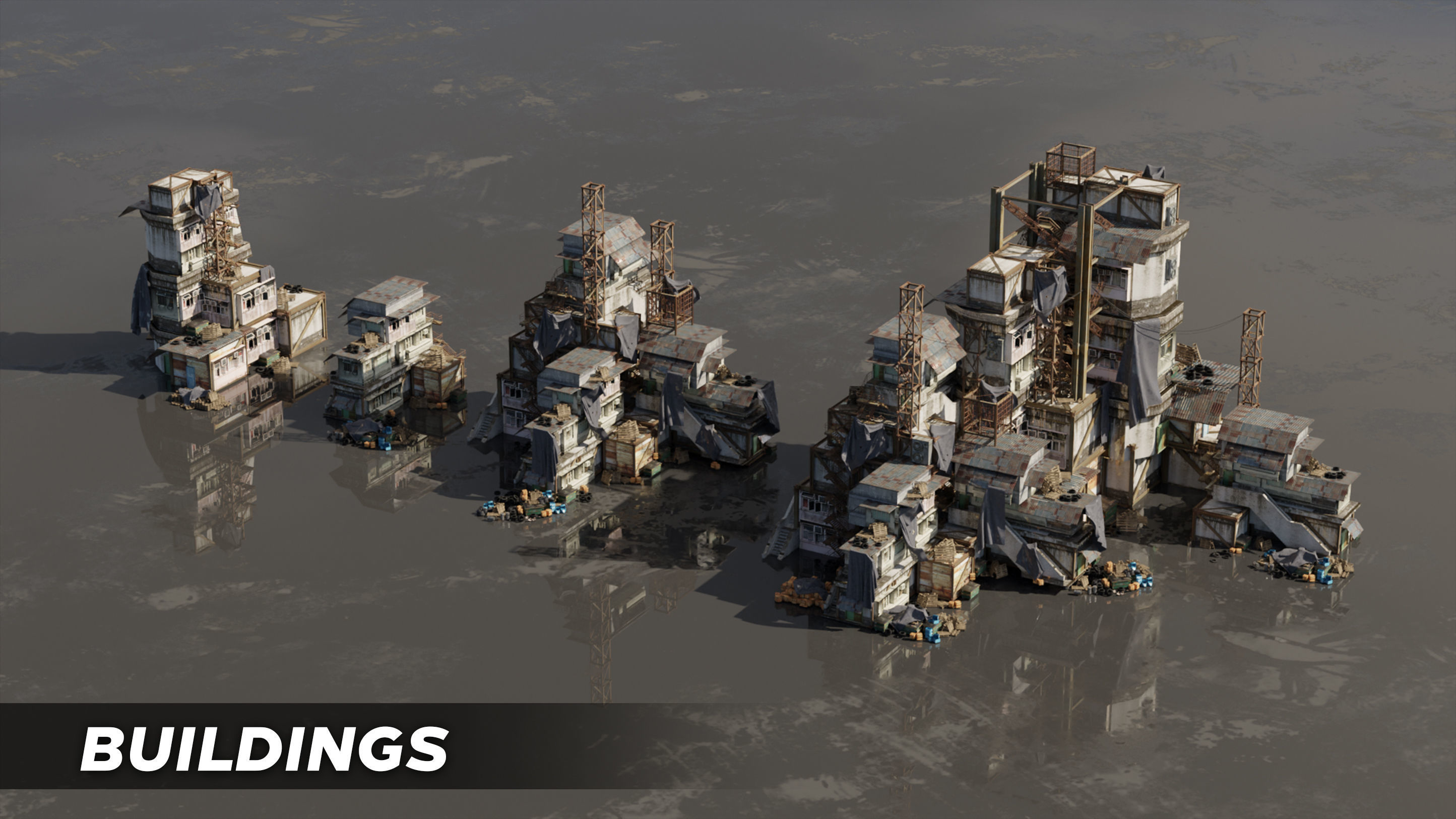 Industrial dystopian city - Kitbash Set - Kitbash Asset Pack Low-poly 3D model_3