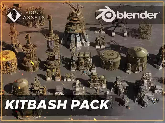 Industrial dystopian city - Kitbash Set - Kitbash Asset Pack Low-poly 3D model