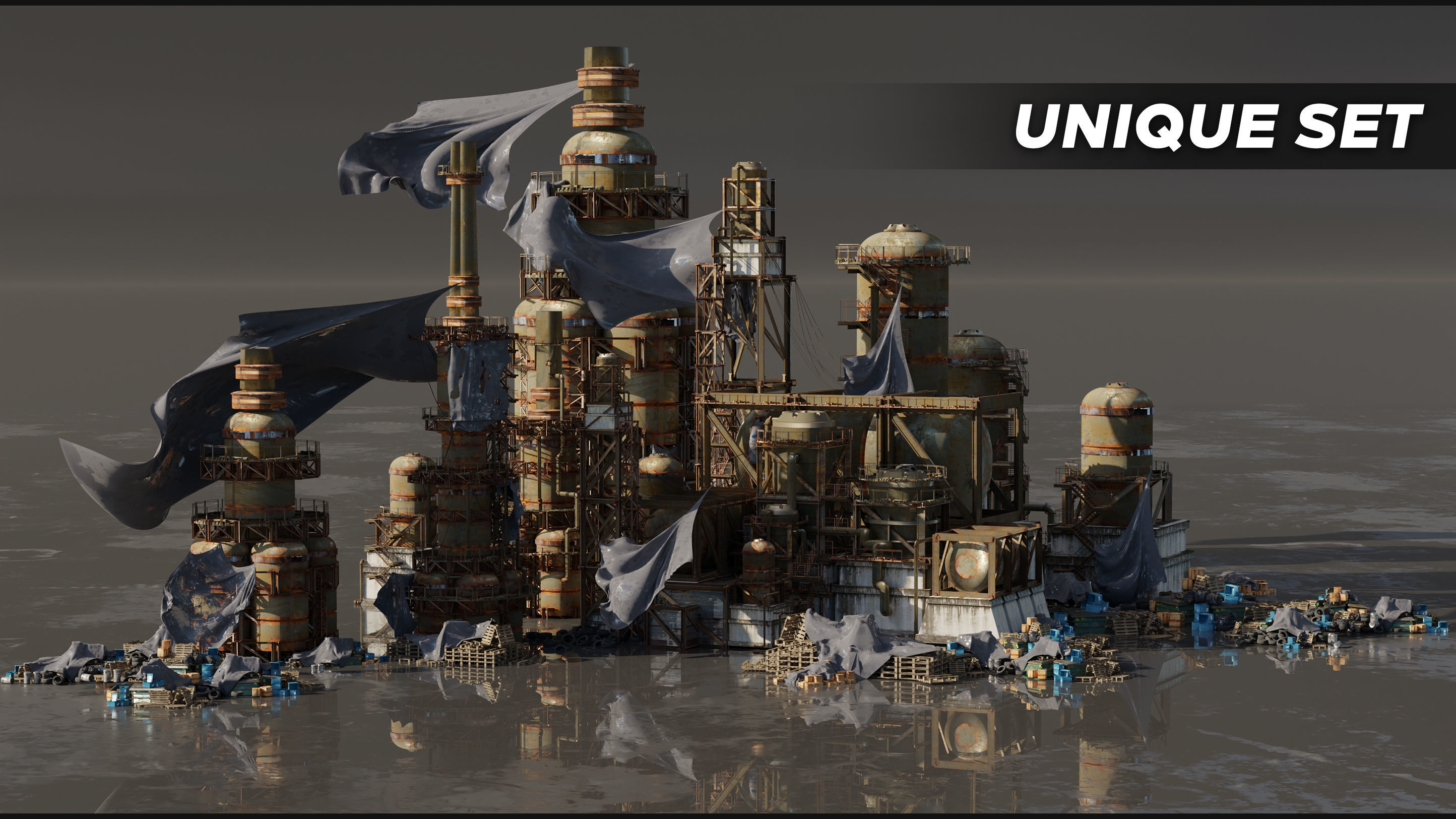 Industrial dystopian city - Kitbash Set - Kitbash Asset Pack Low-poly 3D model_2