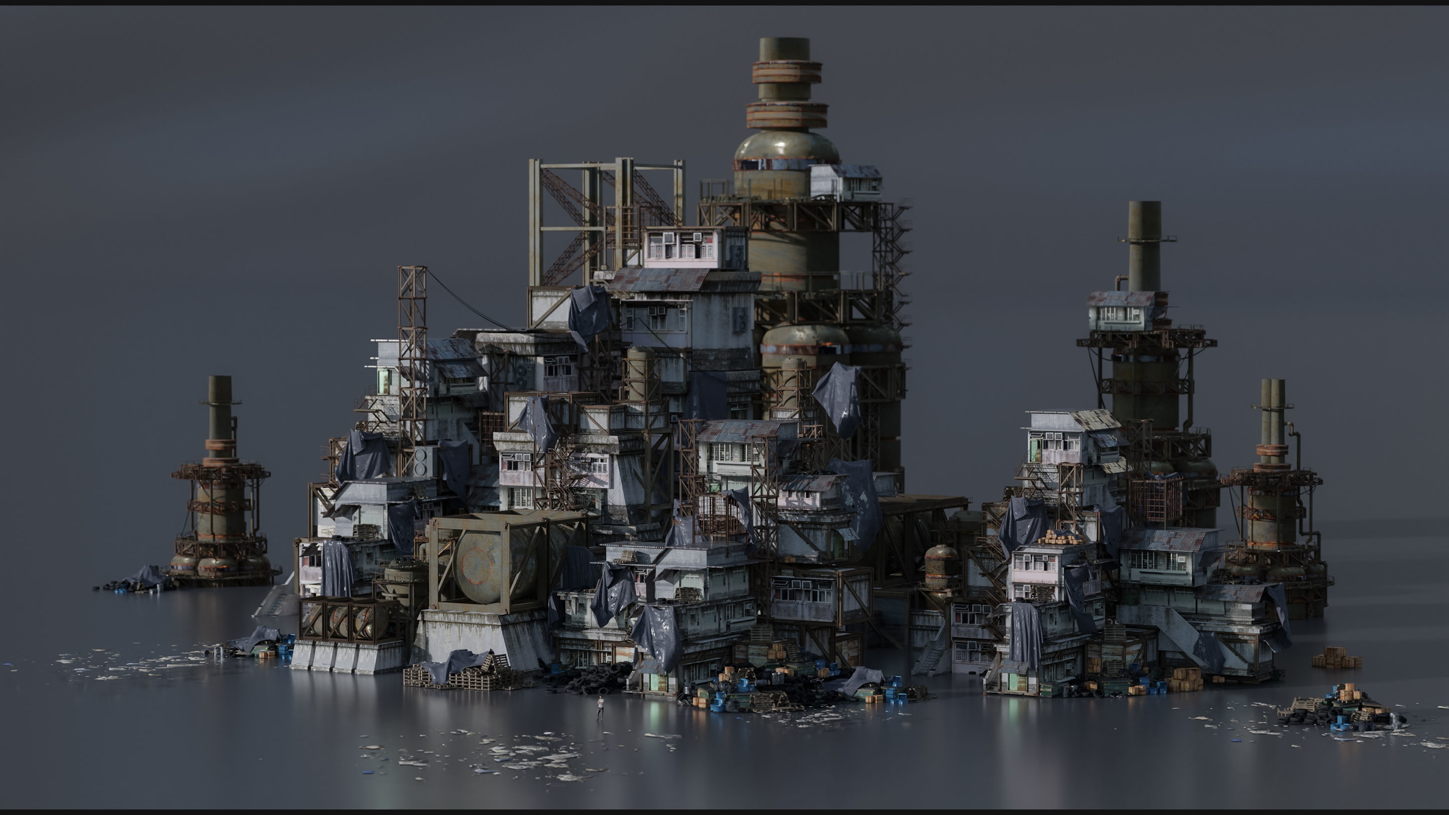 Industrial dystopian city - Kitbash Set - Kitbash Asset Pack Low-poly 3D model_9