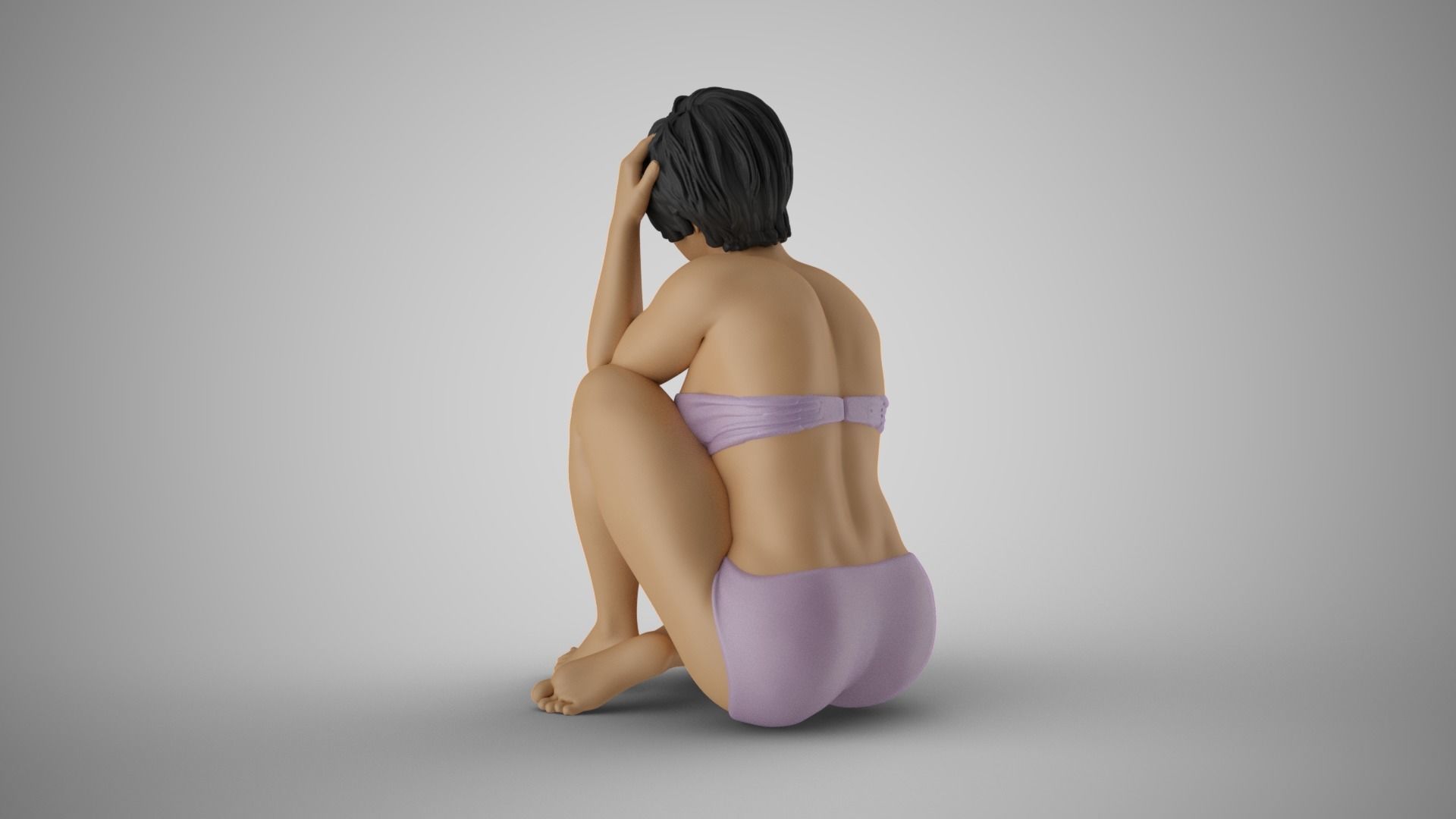 Woman Sitting Thinking 3D print model_8