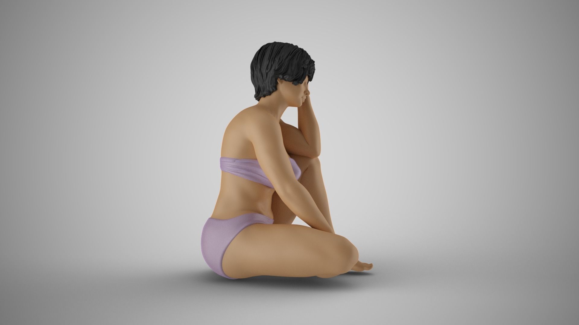 Woman Sitting Thinking 3D print model_5