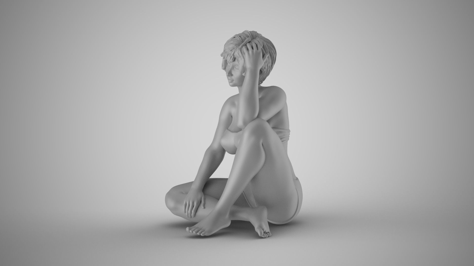 Woman Sitting Thinking 3D print model_1