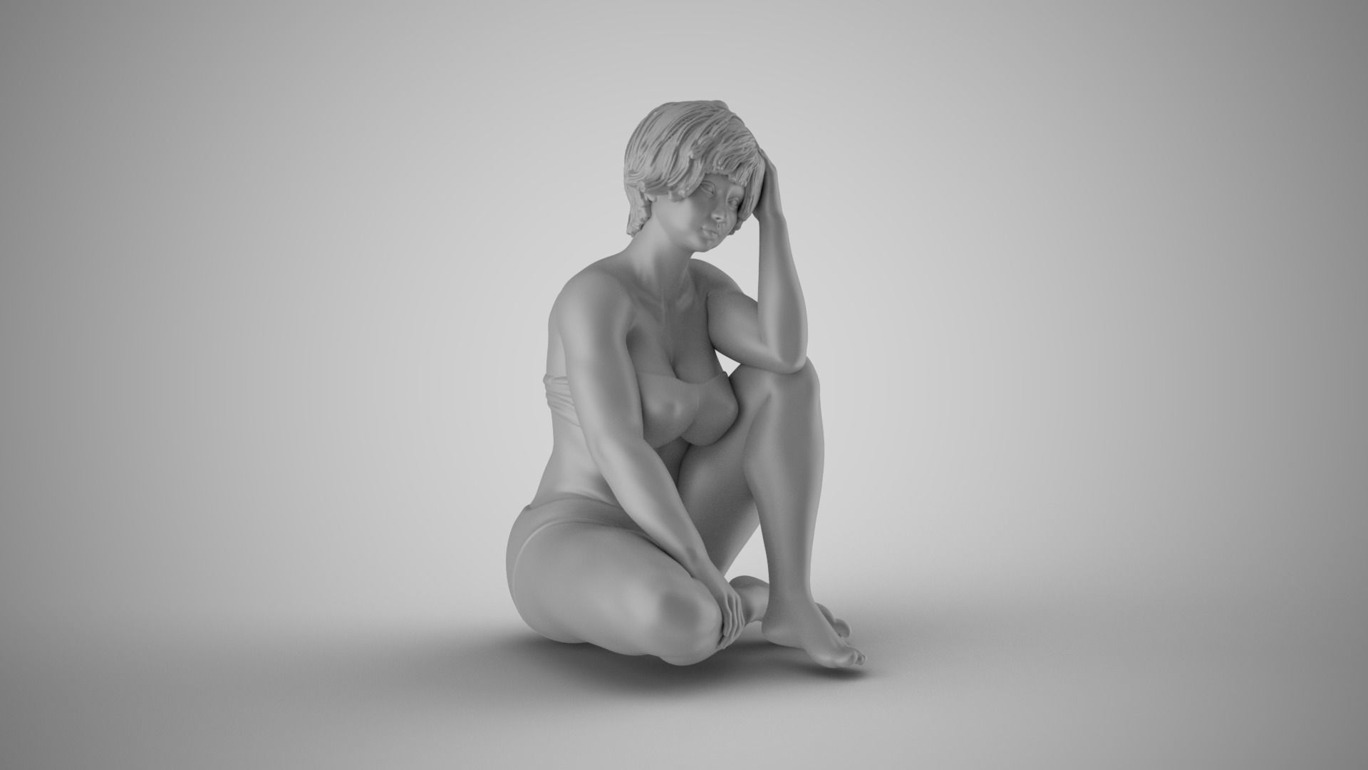Woman Sitting Thinking 3D print model_3