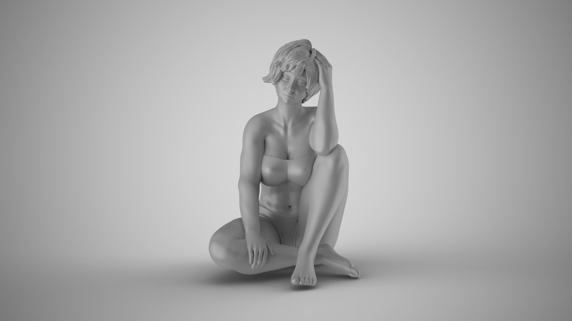 Woman Sitting Thinking 3D print model_2