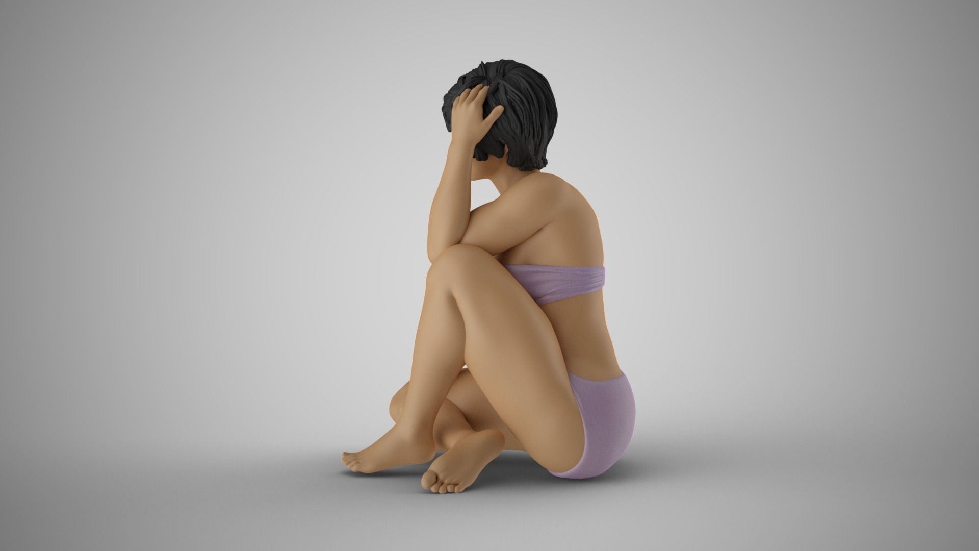 Woman Sitting Thinking 3D print model_14
