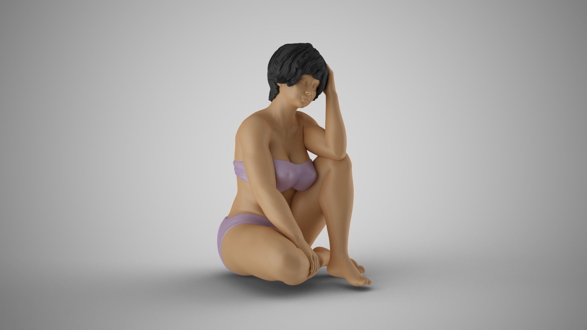 Woman Sitting Thinking 3D print model_20