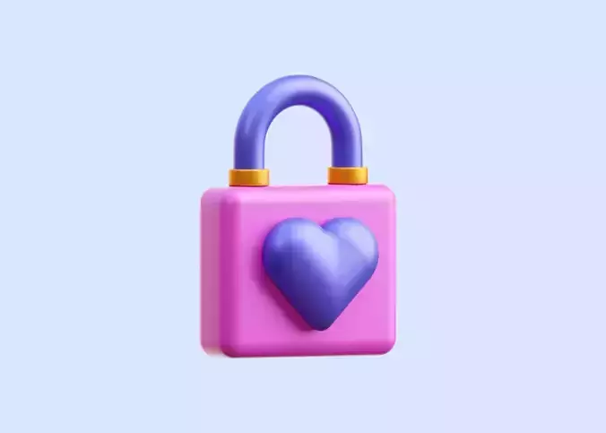 Love Padlock Icon Illustration Low-poly 3D model