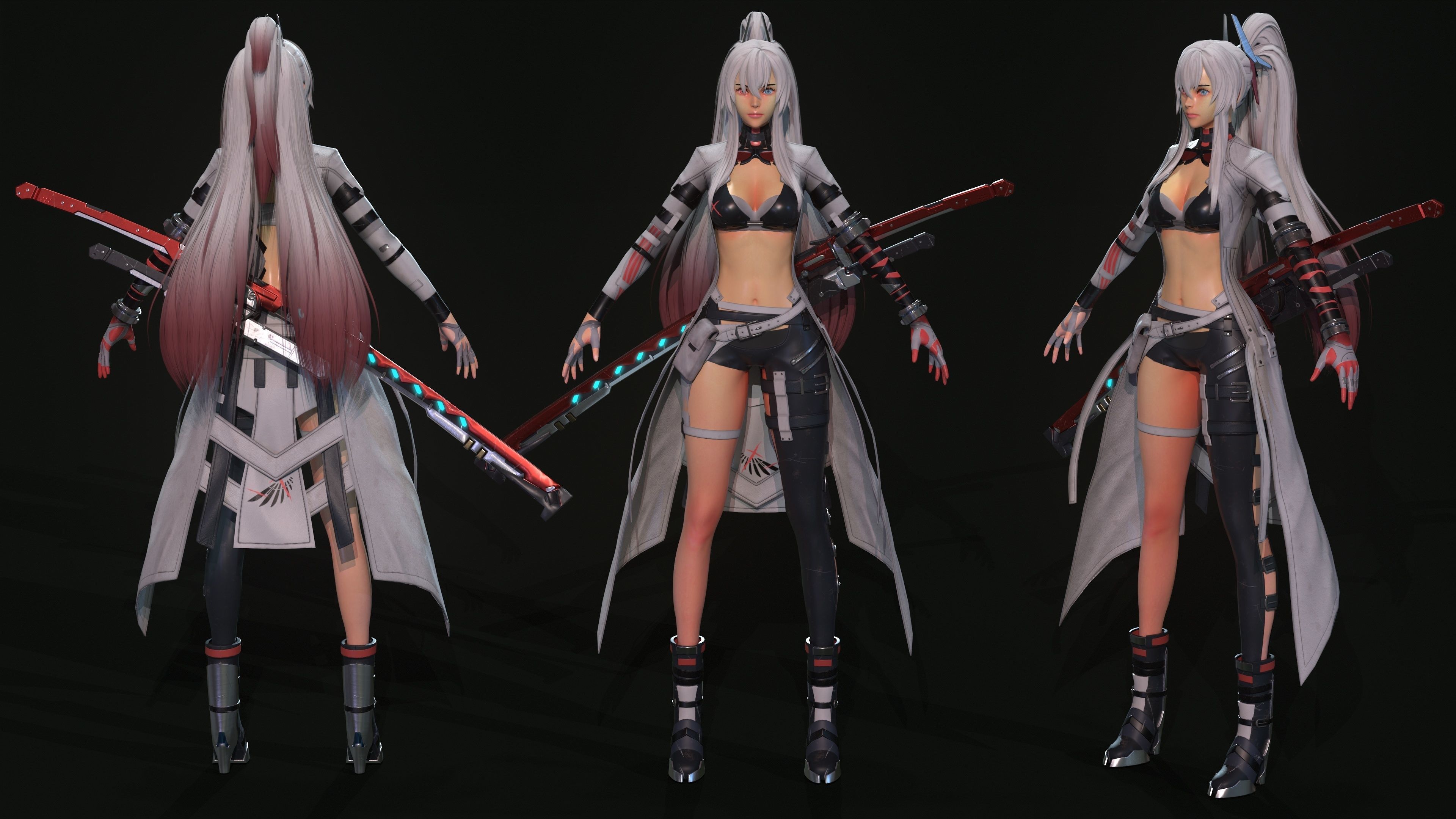 Warrior girl Low-poly 3D model_15
