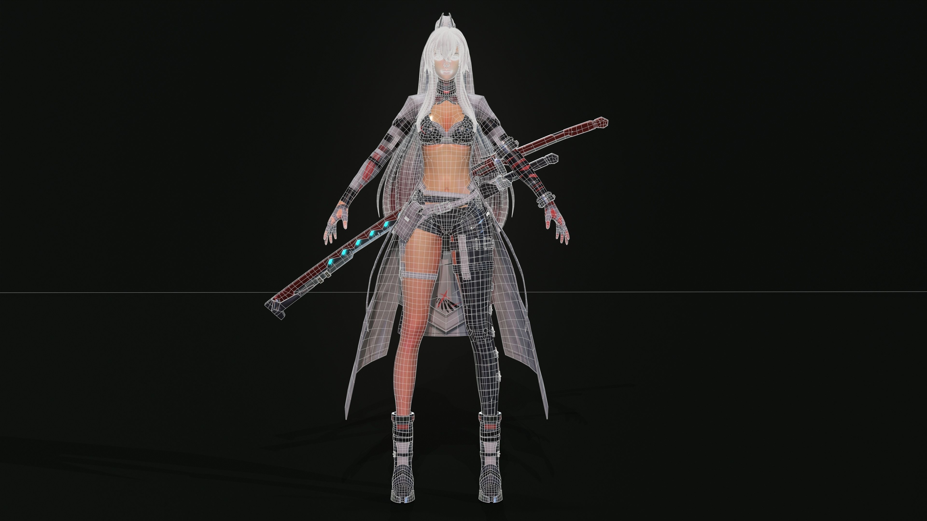 Warrior girl Low-poly 3D model_14