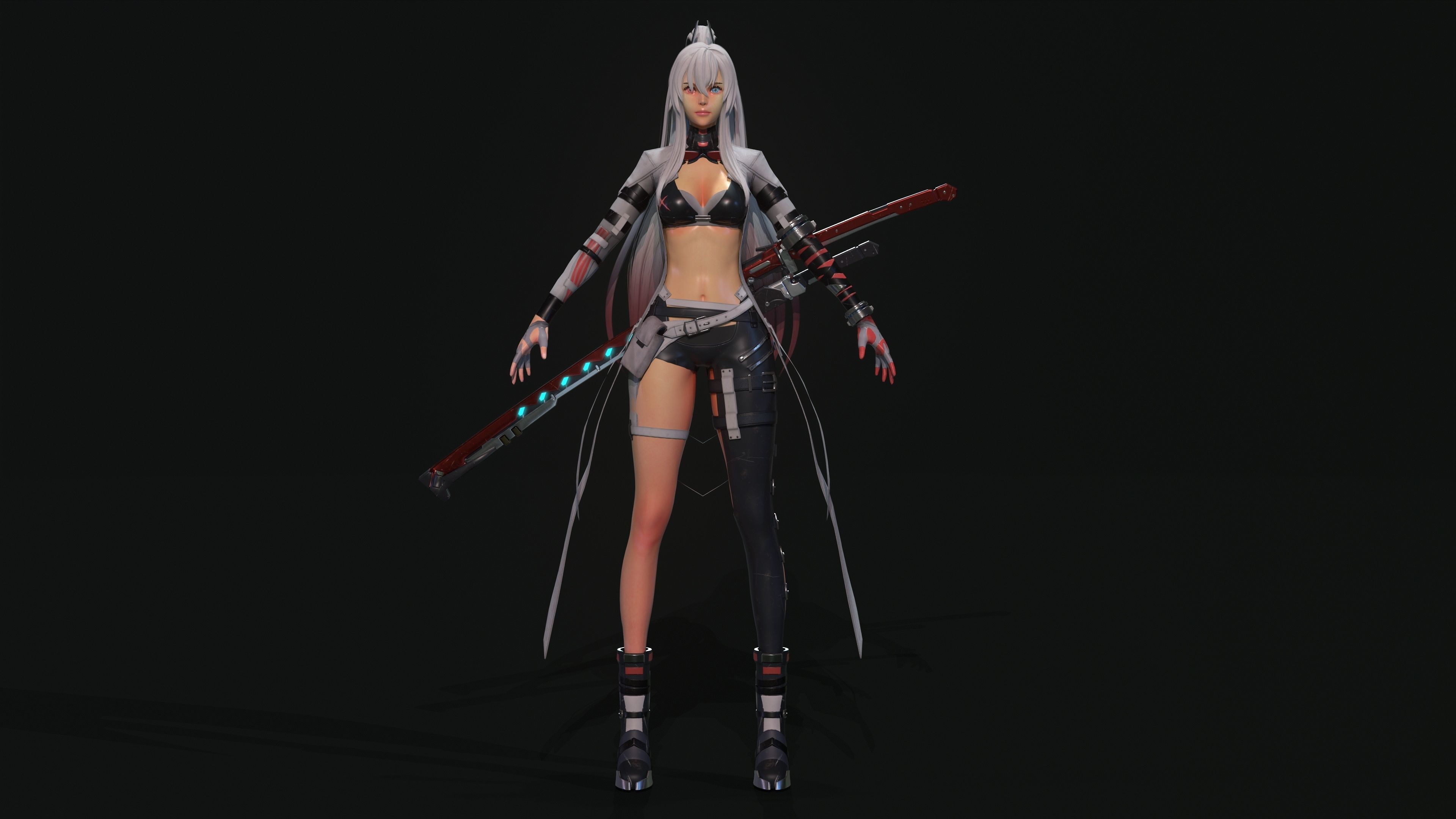 Warrior girl Low-poly 3D model_12