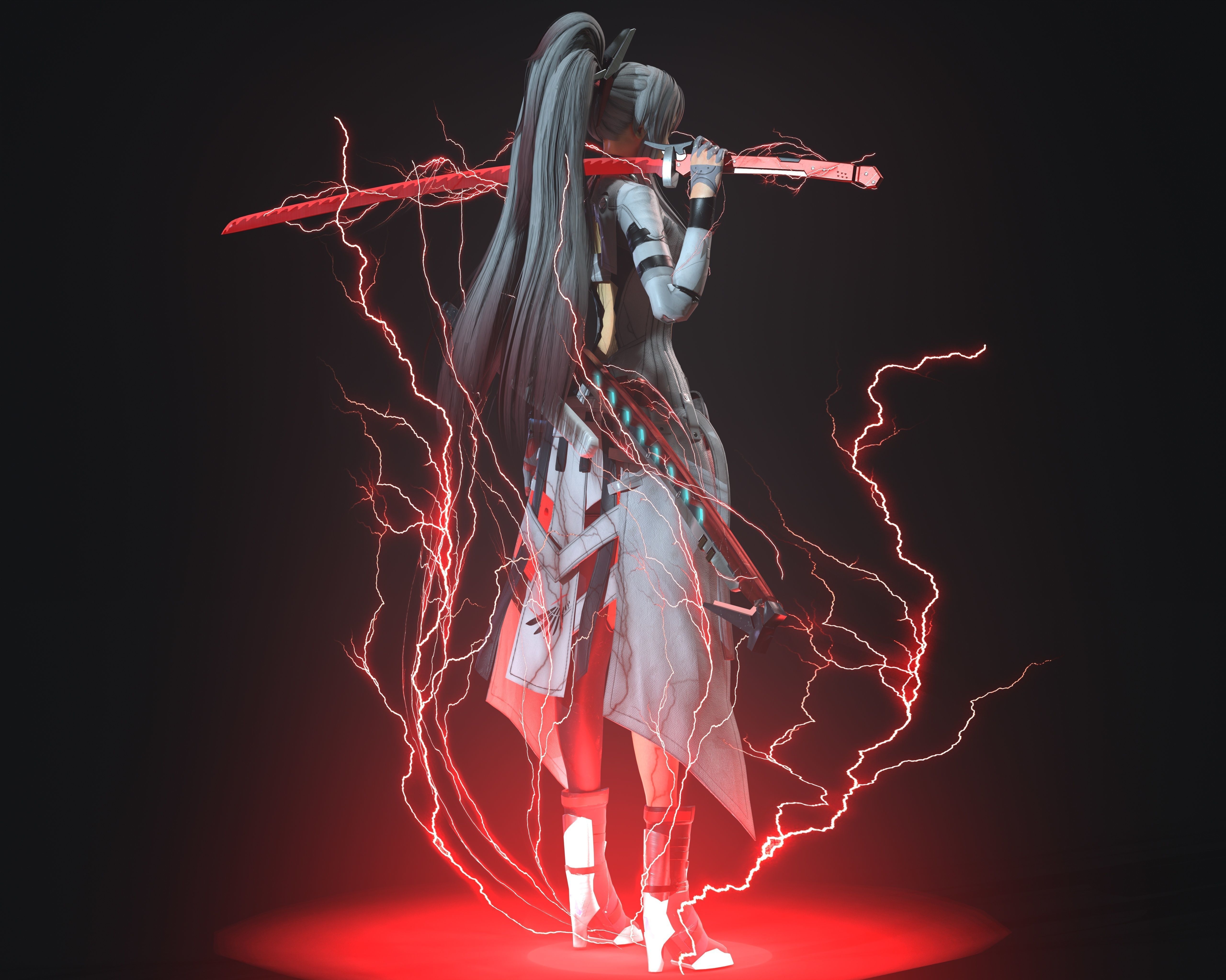 Warrior girl Low-poly 3D model_4