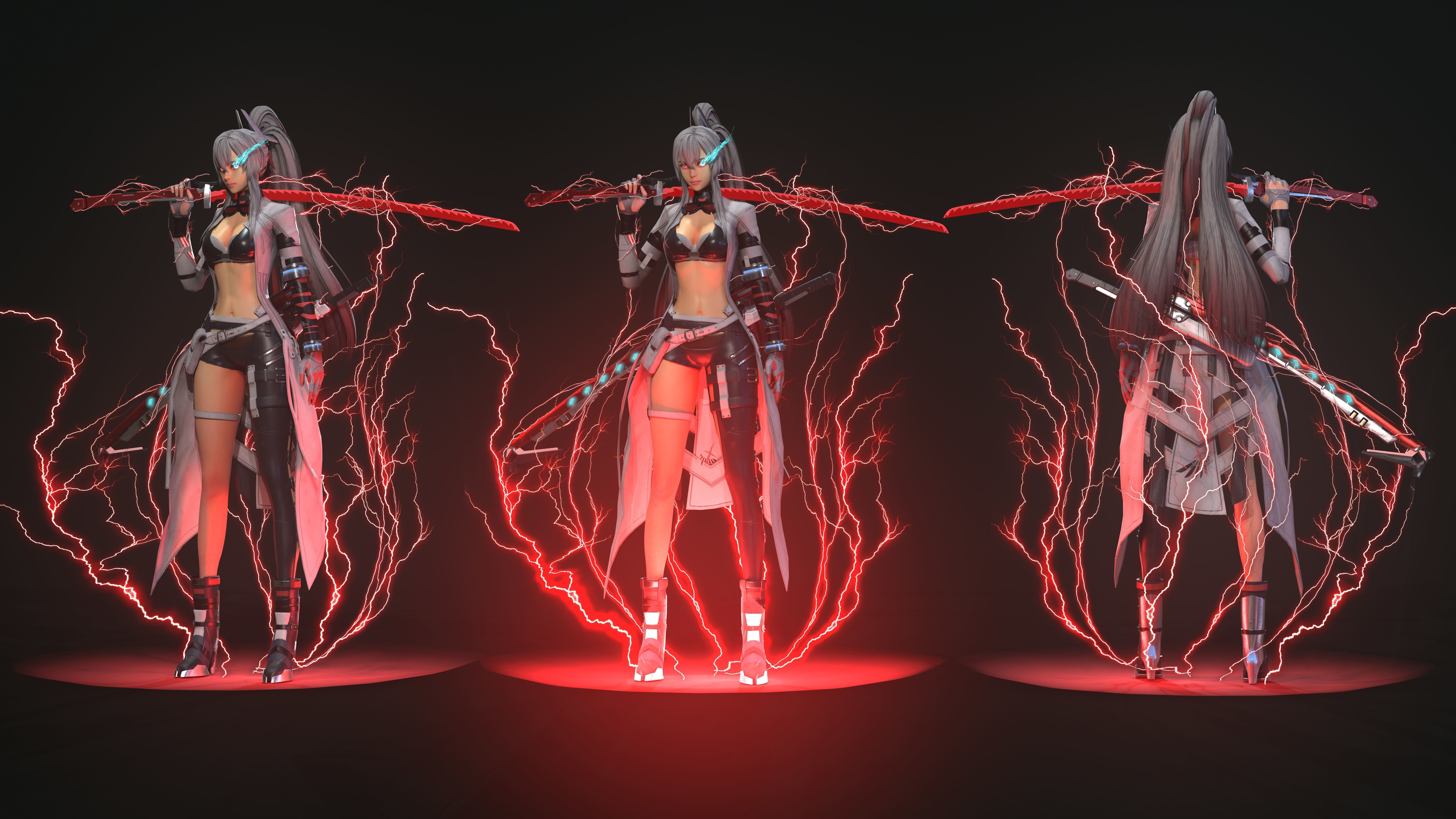 Warrior girl Low-poly 3D model_11