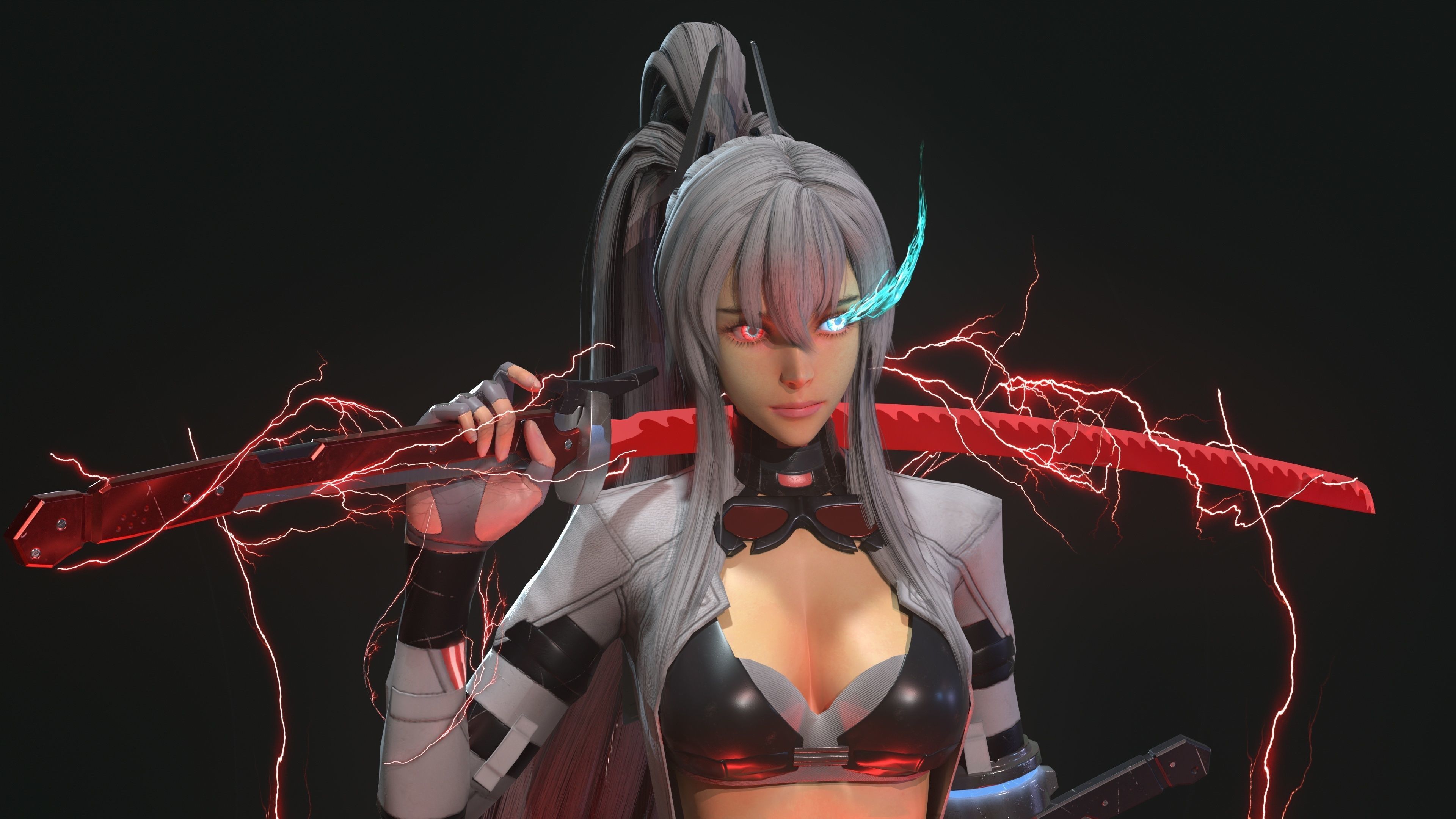 Warrior girl Low-poly 3D model_10