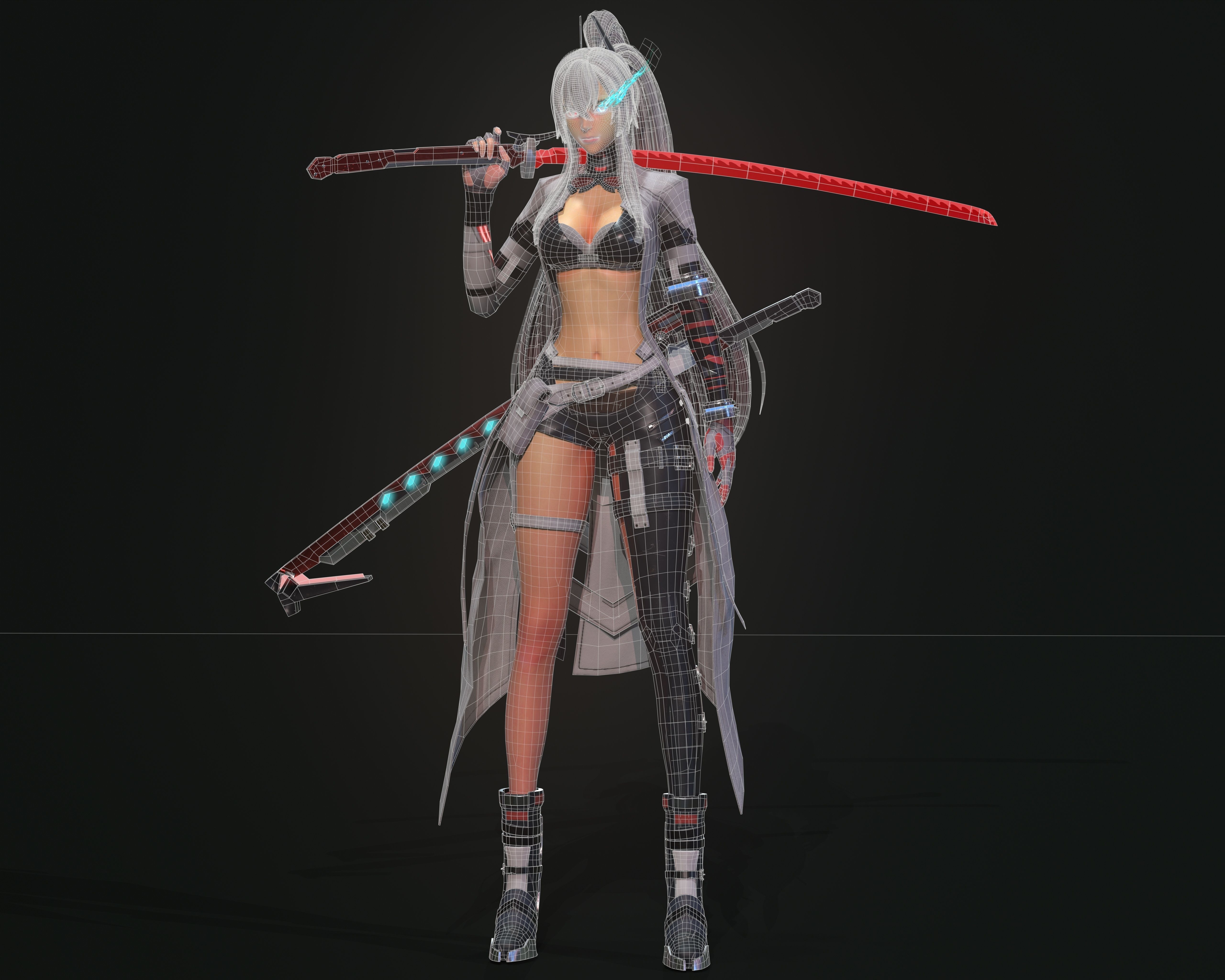 Warrior girl Low-poly 3D model_7