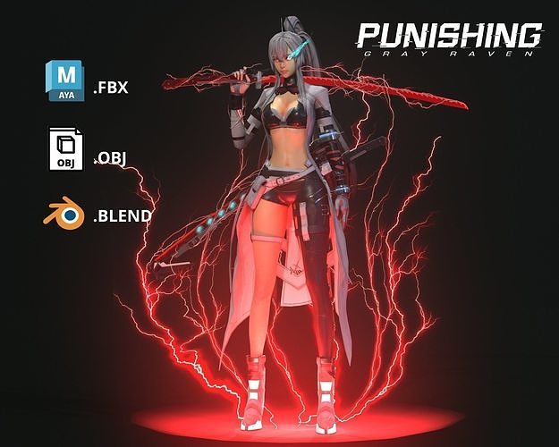 Warrior girl Low-poly 3D model