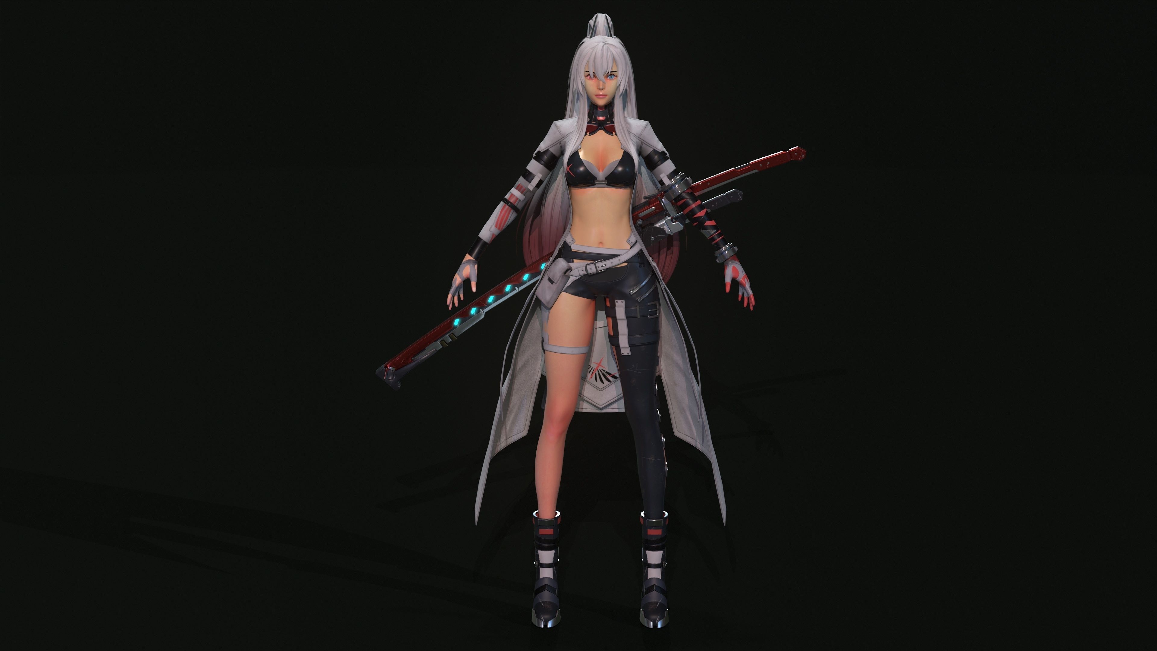 Warrior girl Low-poly 3D model_13