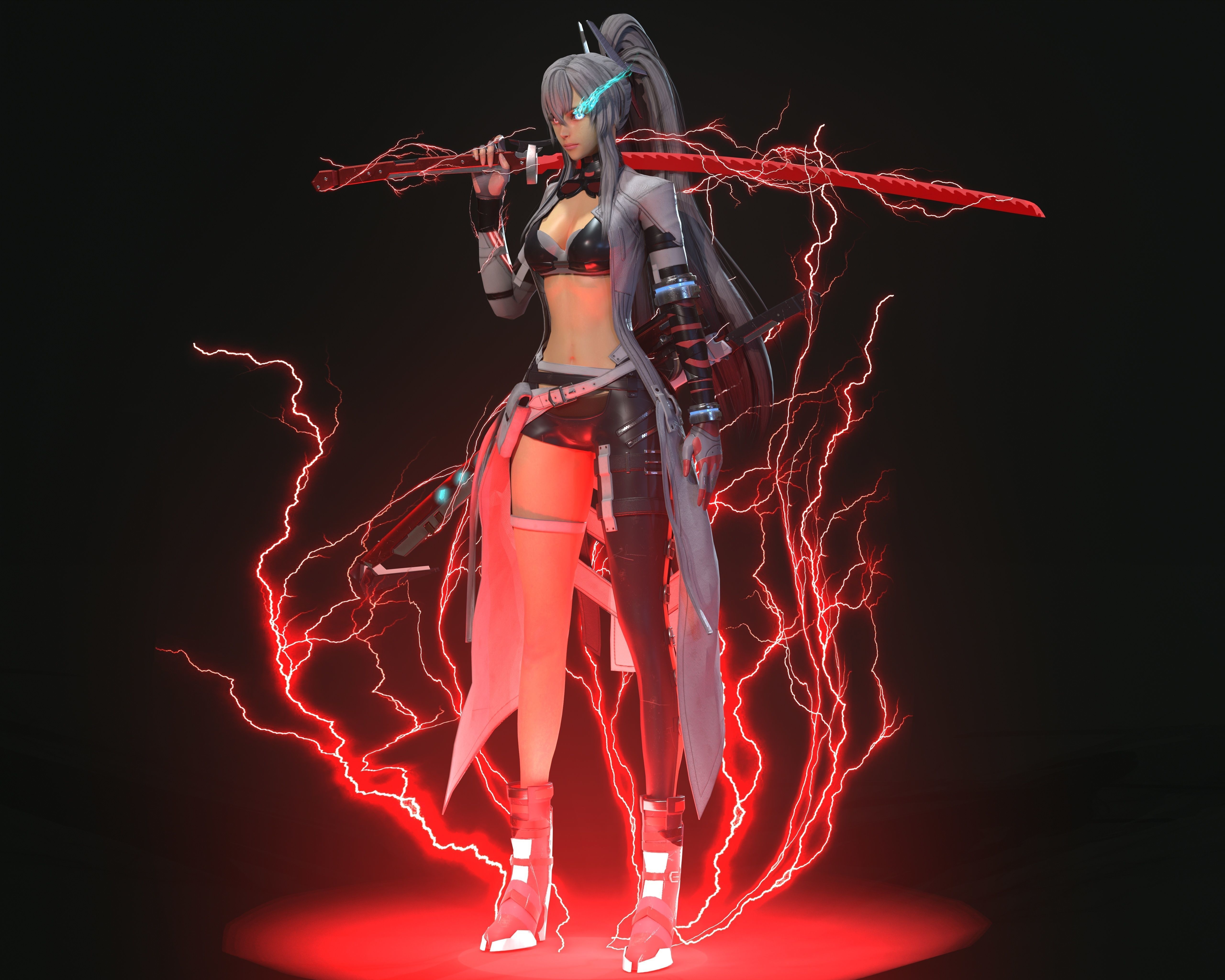 Warrior girl Low-poly 3D model_3