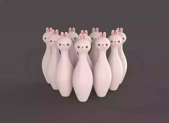 Cartoon Rabbit Bowling And Ball Bowling