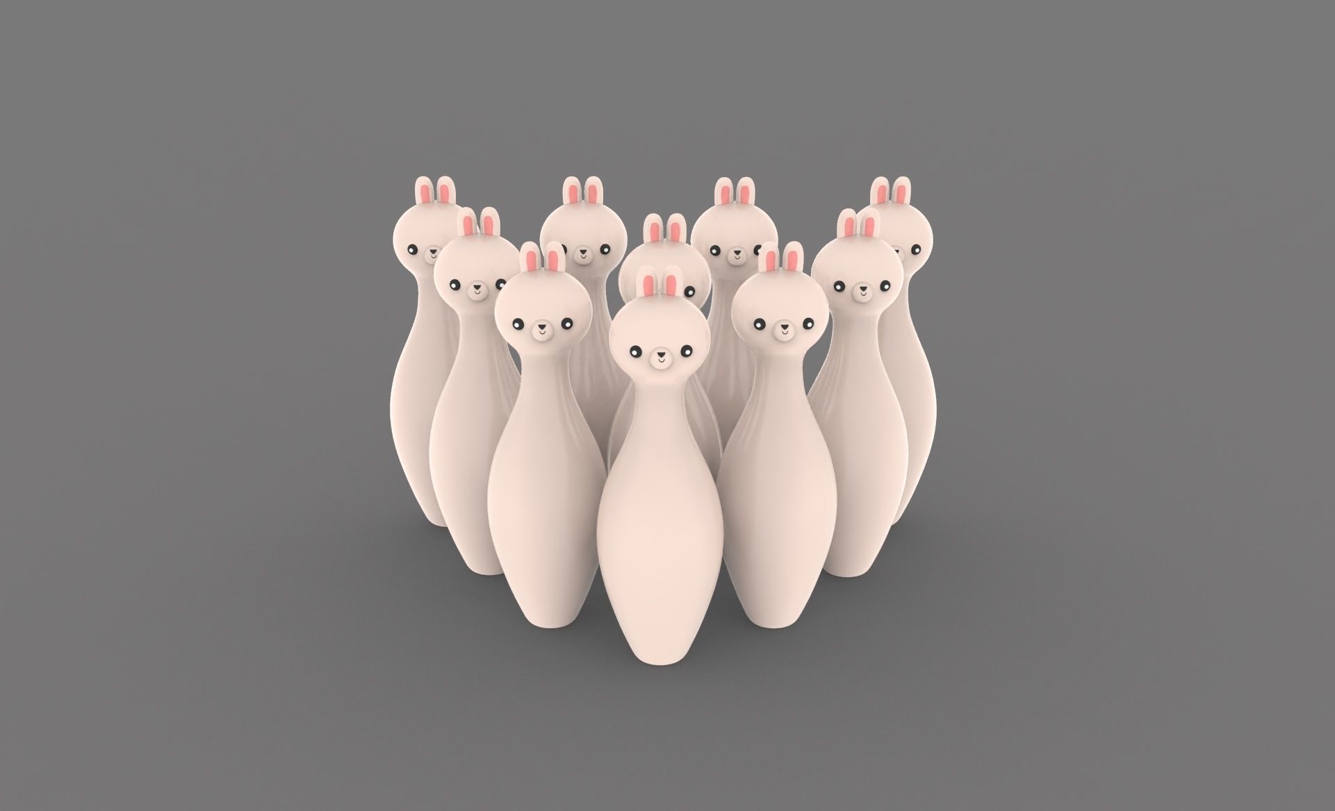Cartoon Rabbit Bowling And Ball Bowling Low-poly 3D model_24