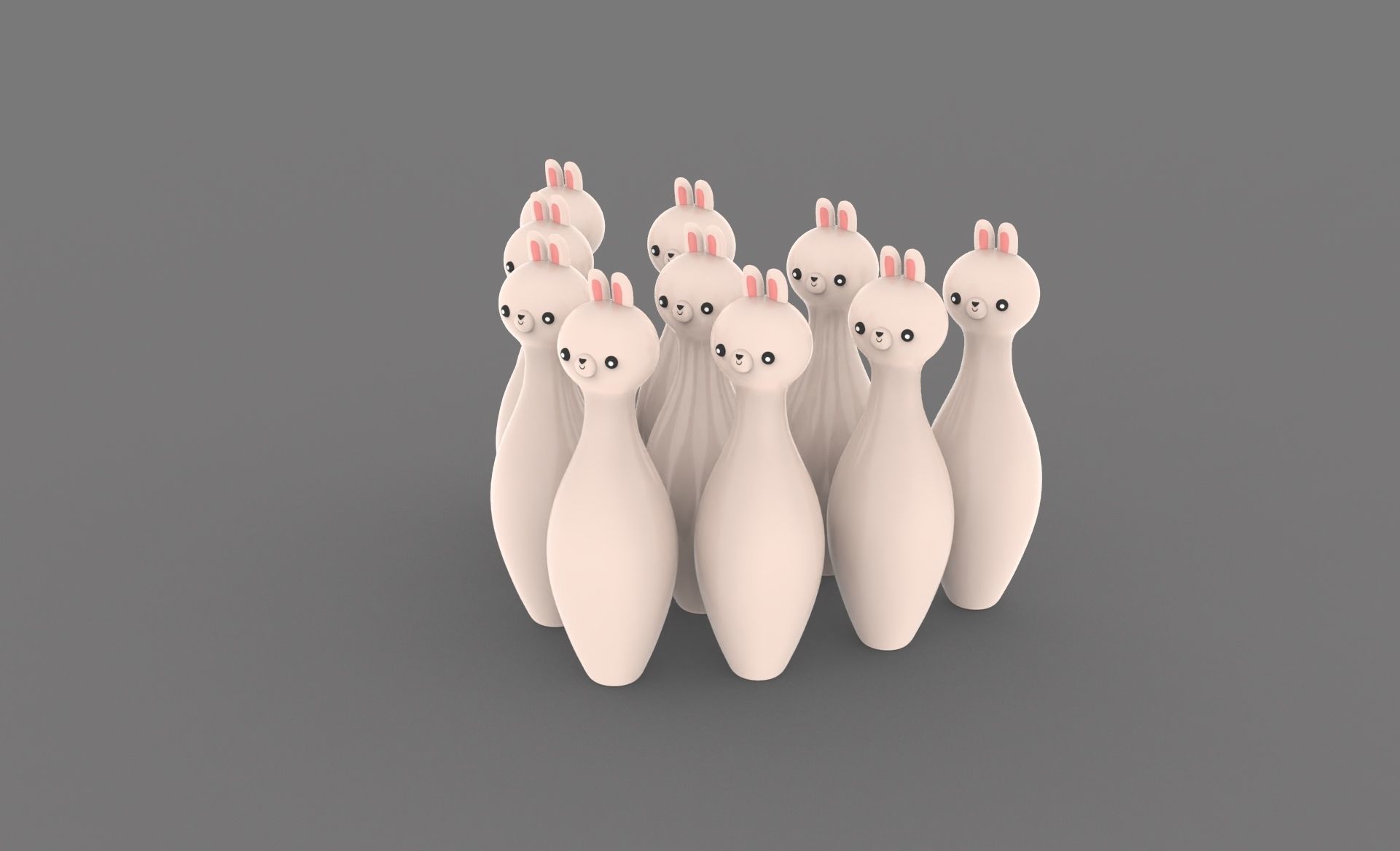 Cartoon Rabbit Bowling And Ball Bowling Low-poly 3D model_12