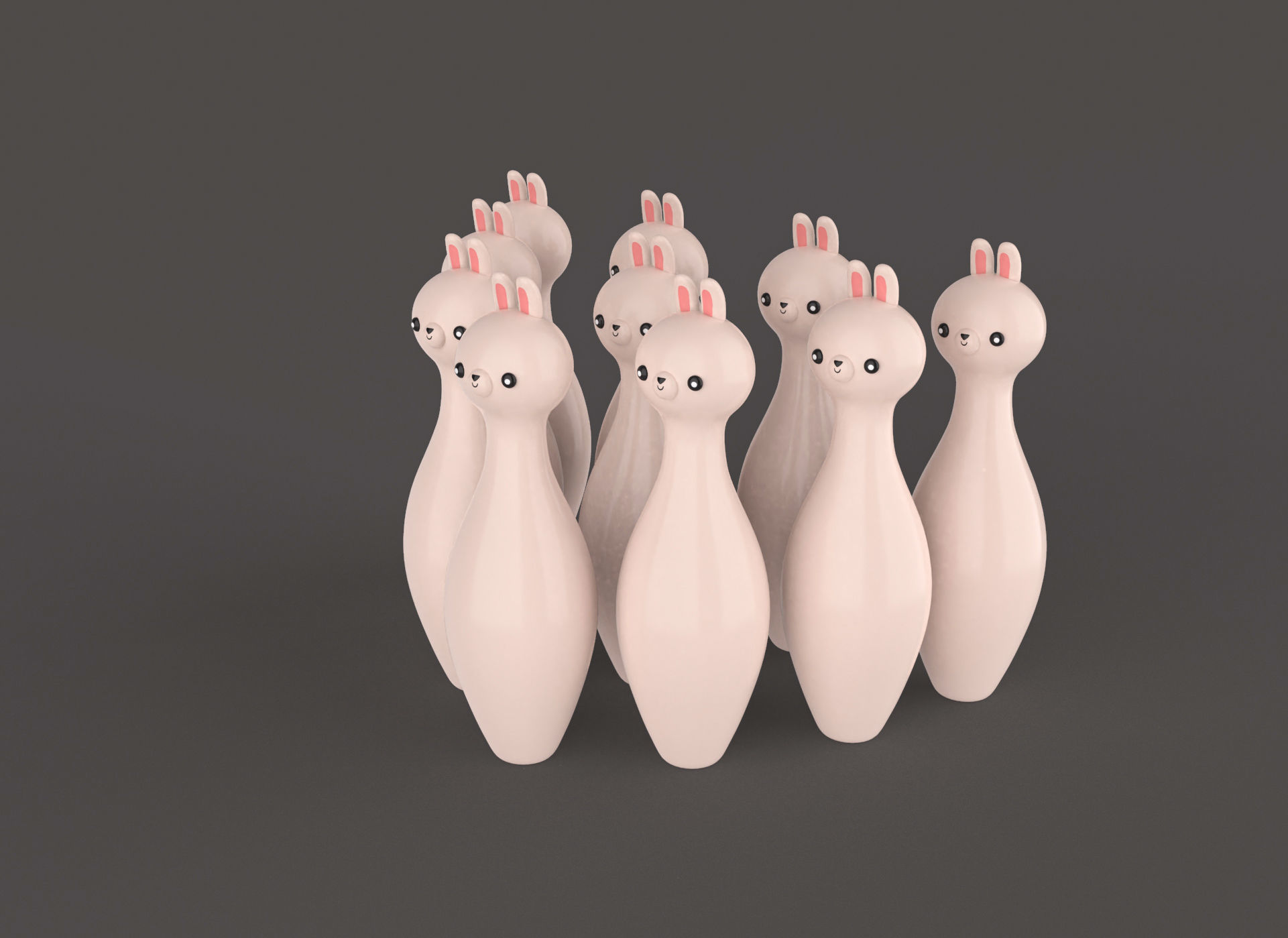 Cartoon Rabbit Bowling And Ball Bowling Low-poly 3D model_1