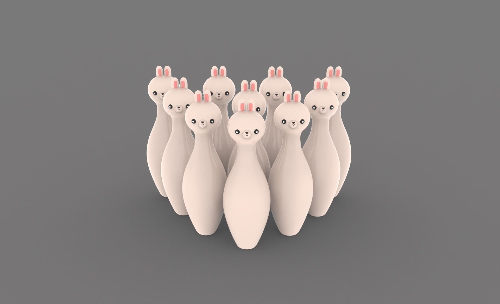 Cartoon Rabbit Bowling And Ball Bowling Low-poly 3D model_11