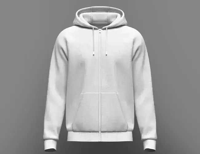Men Front Zip Raglan Hoodie 3d Model