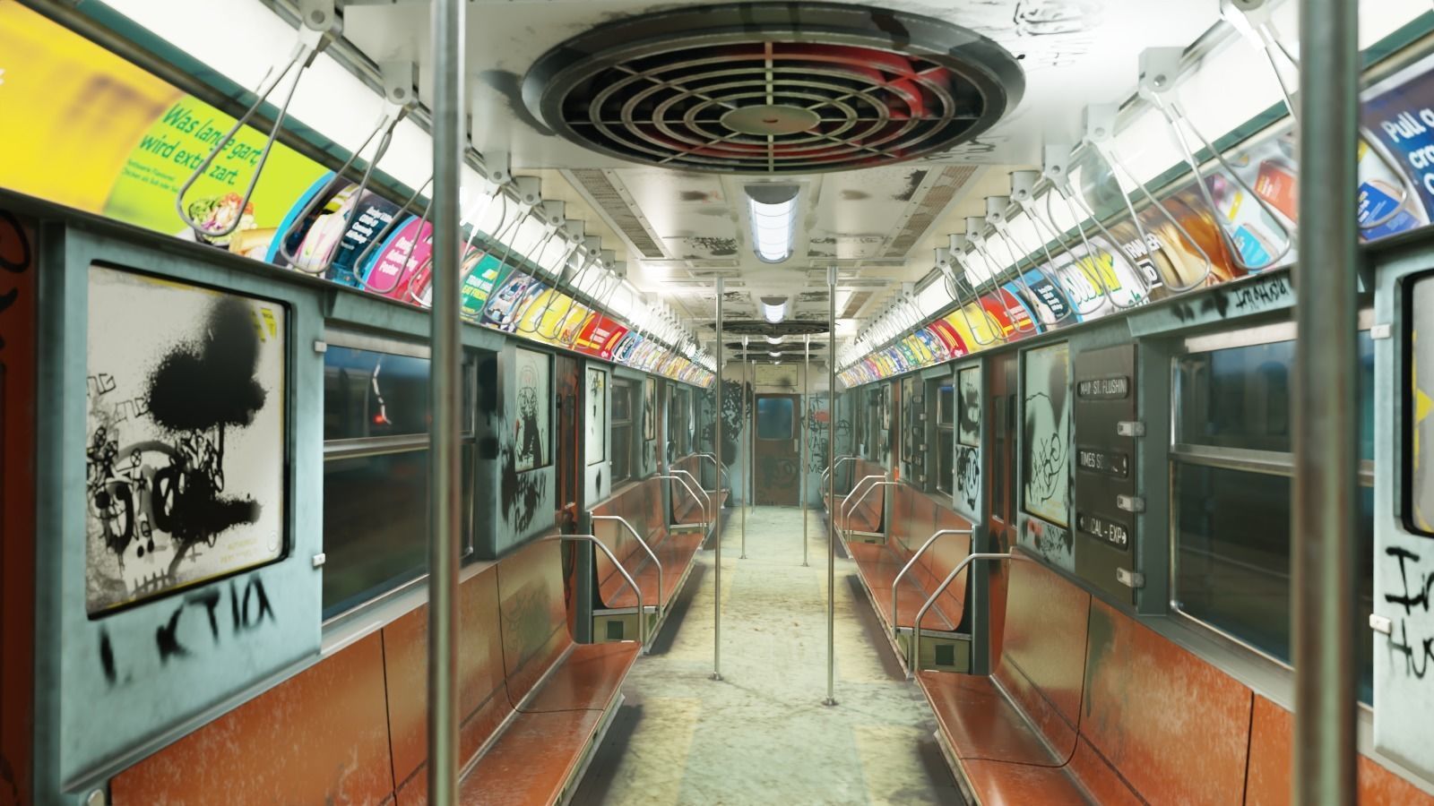NYC Subway Car Interior - The Graffiti Version - Cinematic Low-poly 3D model_7