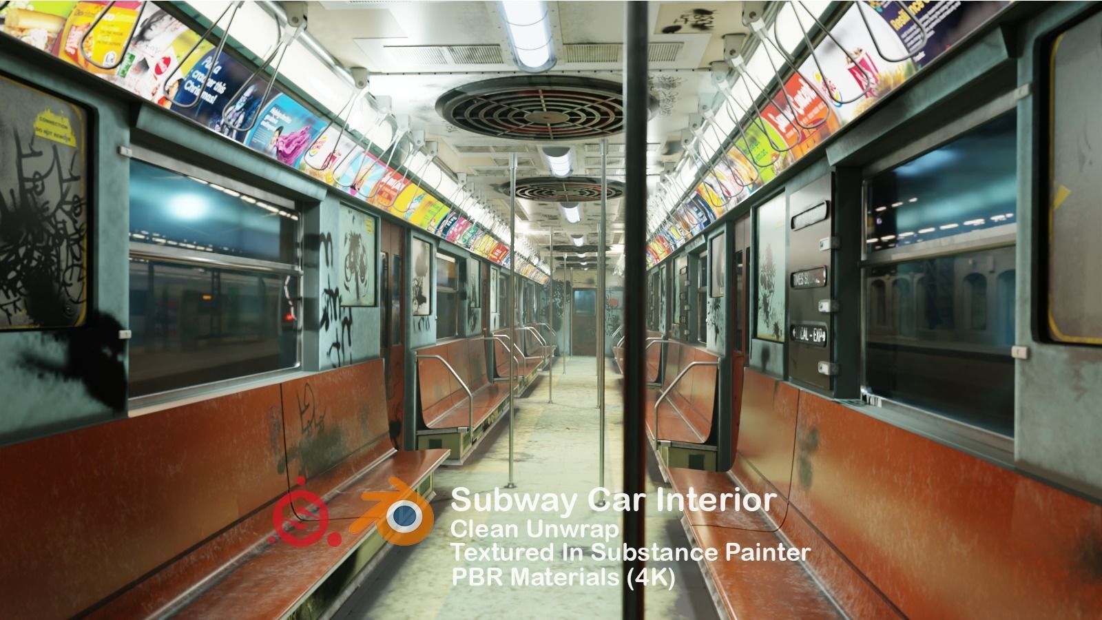 NYC Subway Car Interior - The Graffiti Version - Cinematic Low-poly 3D model_1