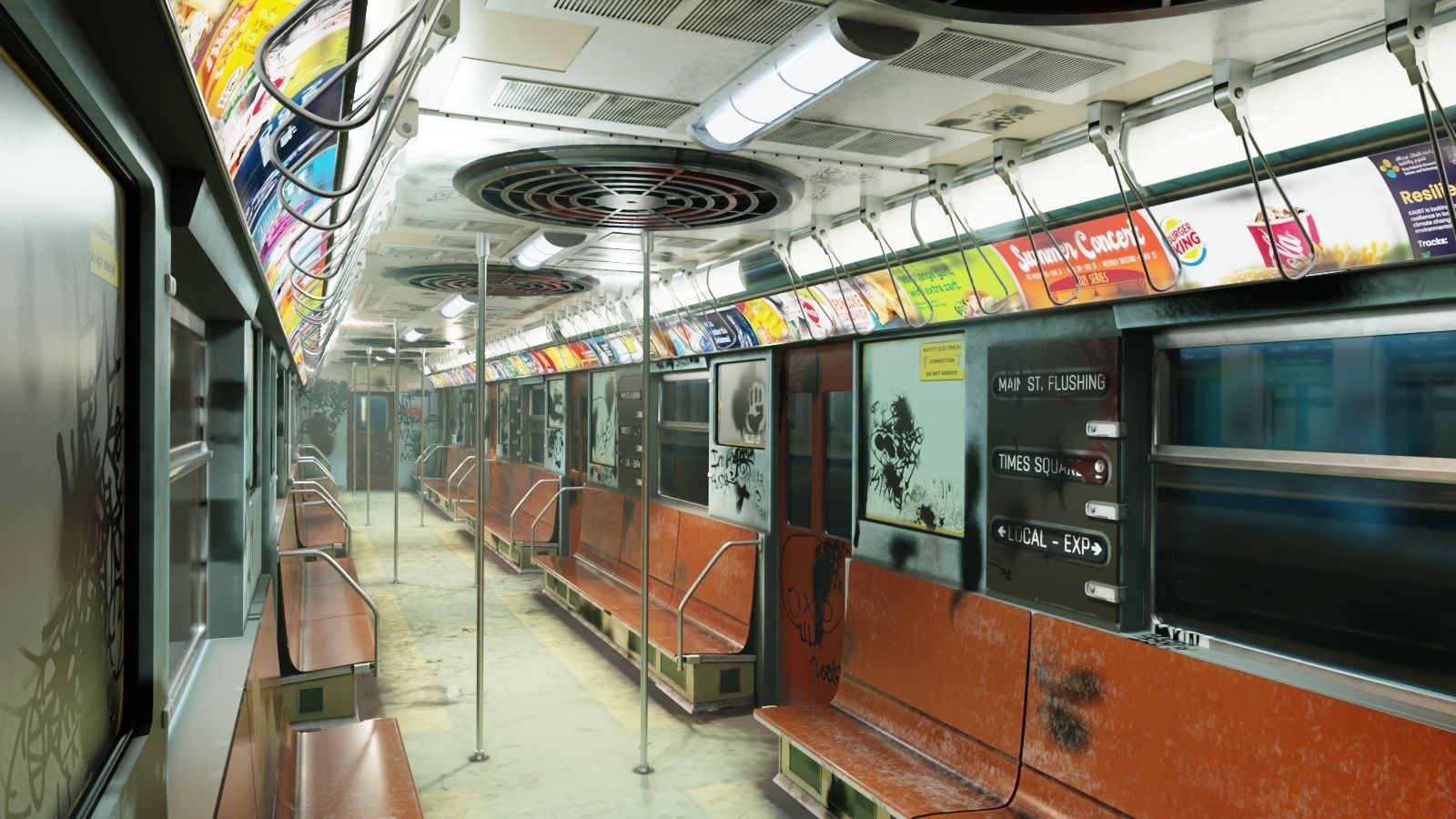 NYC Subway Car Interior - The Graffiti Version - Cinematic Low-poly 3D model_4