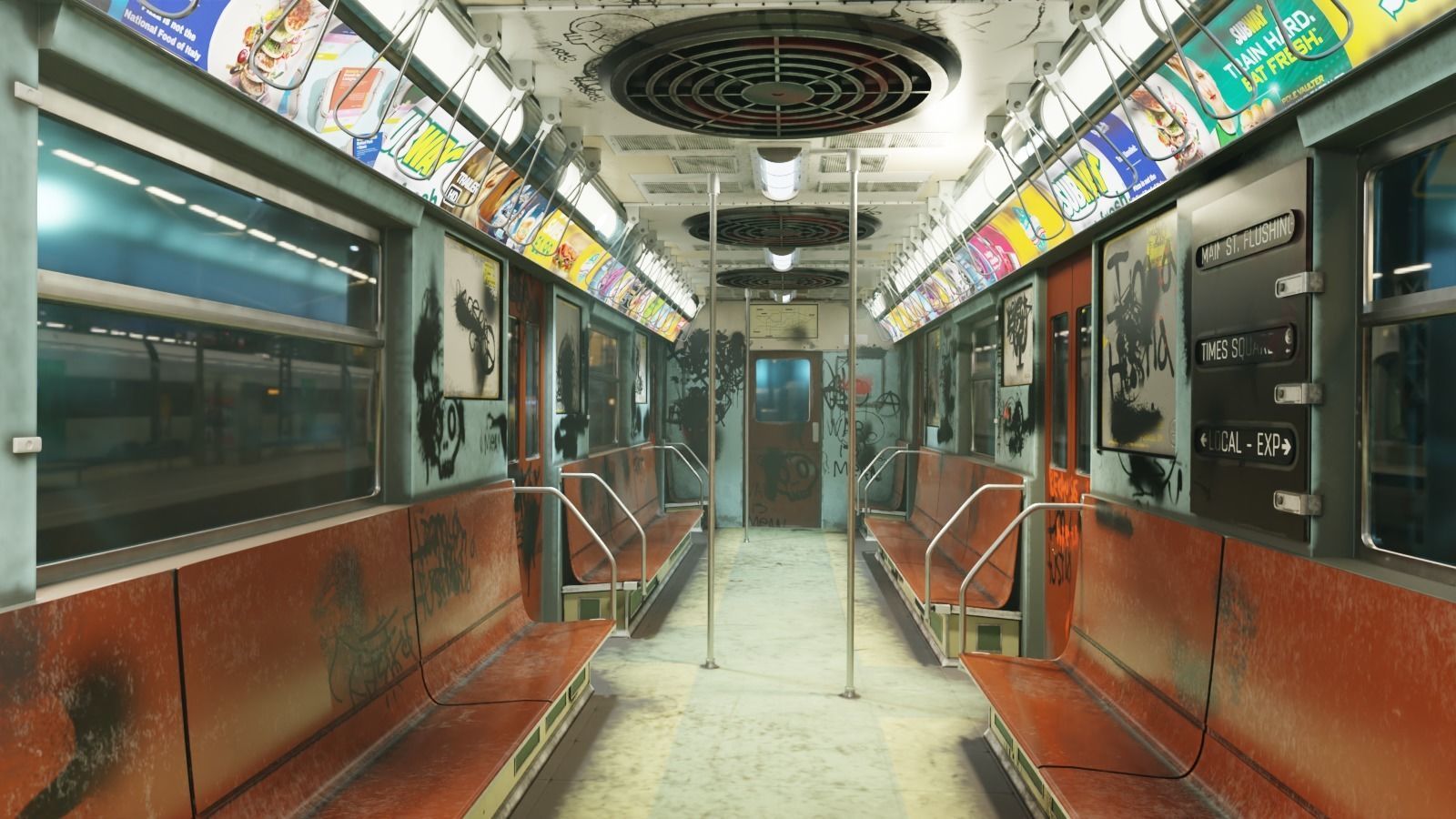 NYC Subway Car Interior - The Graffiti Version - Cinematic Low-poly 3D model_2