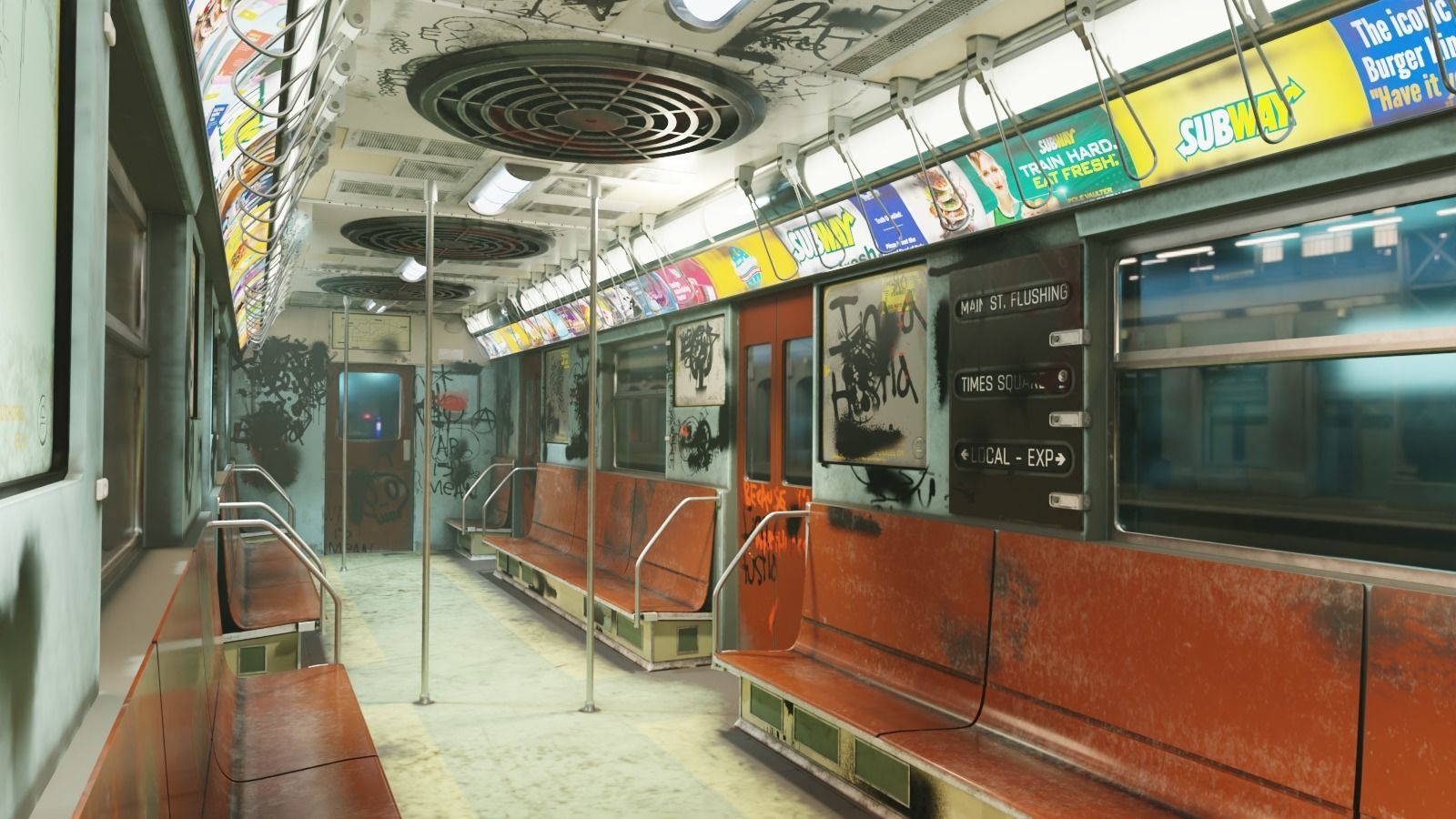 NYC Subway Car Interior - The Graffiti Version - Cinematic Low-poly 3D model_6