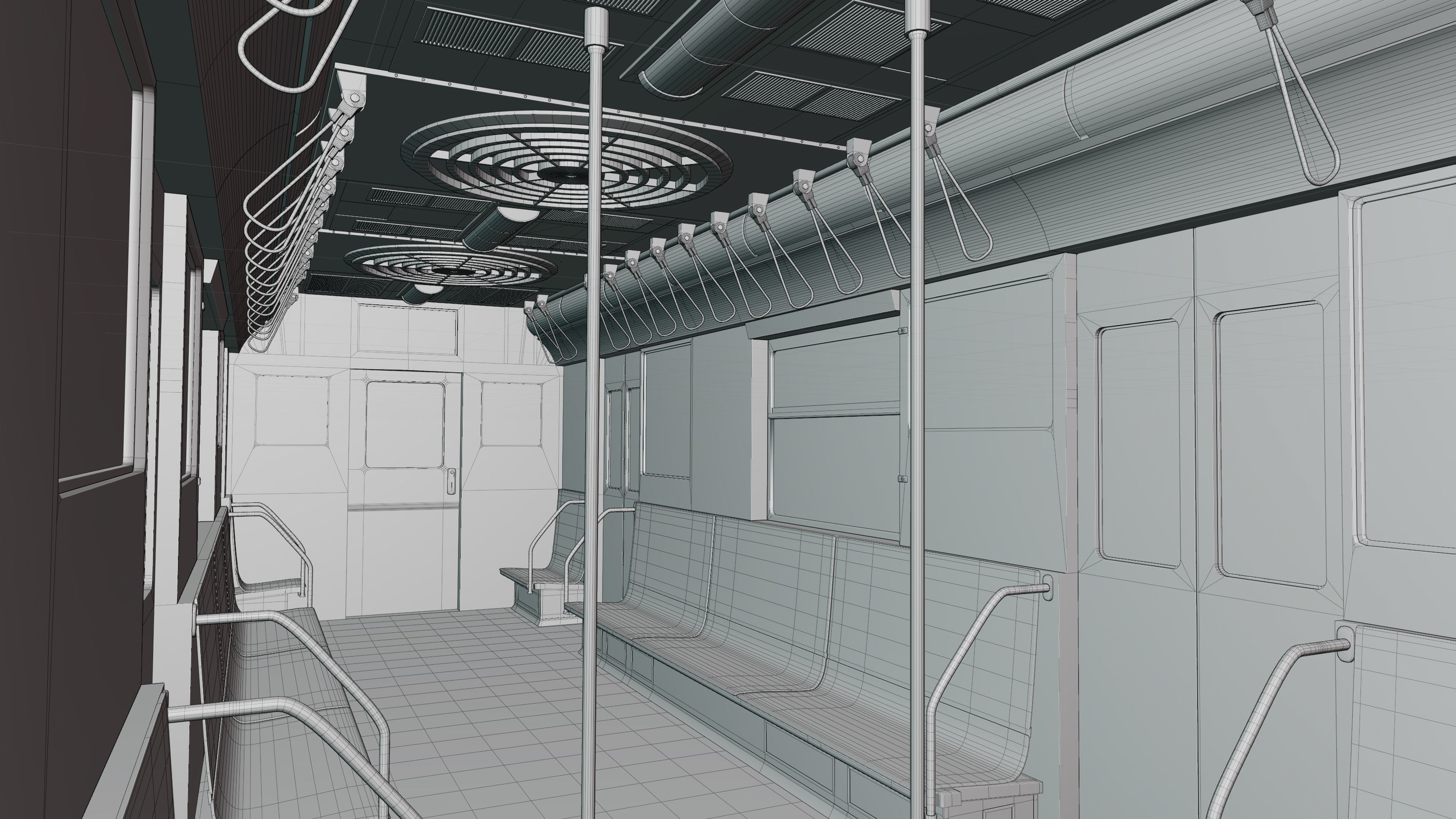 NYC Subway Car Interior - The Graffiti Version - Cinematic Low-poly 3D model_12