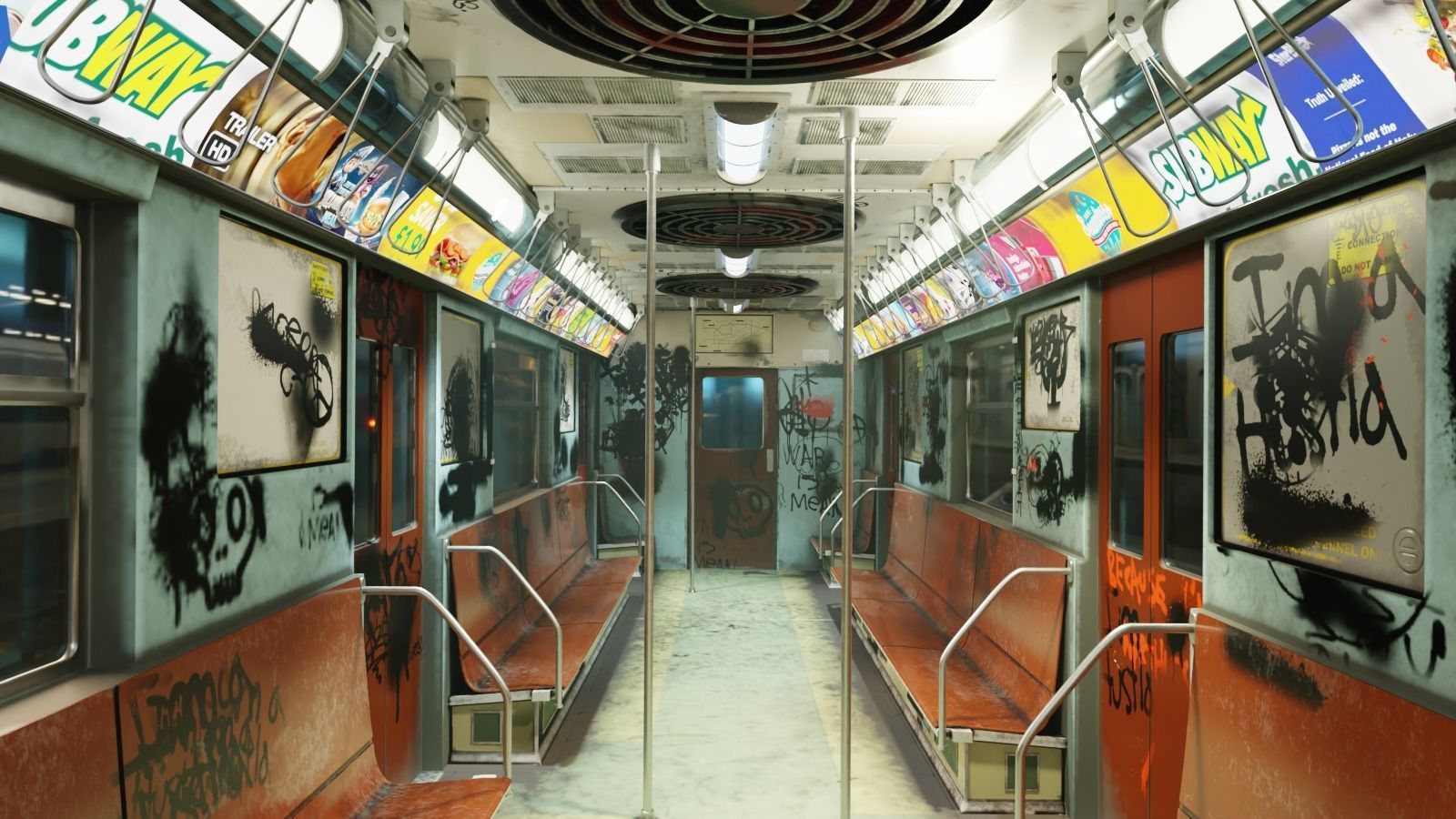 NYC Subway Car Interior - The Graffiti Version - Cinematic Low-poly 3D model_3