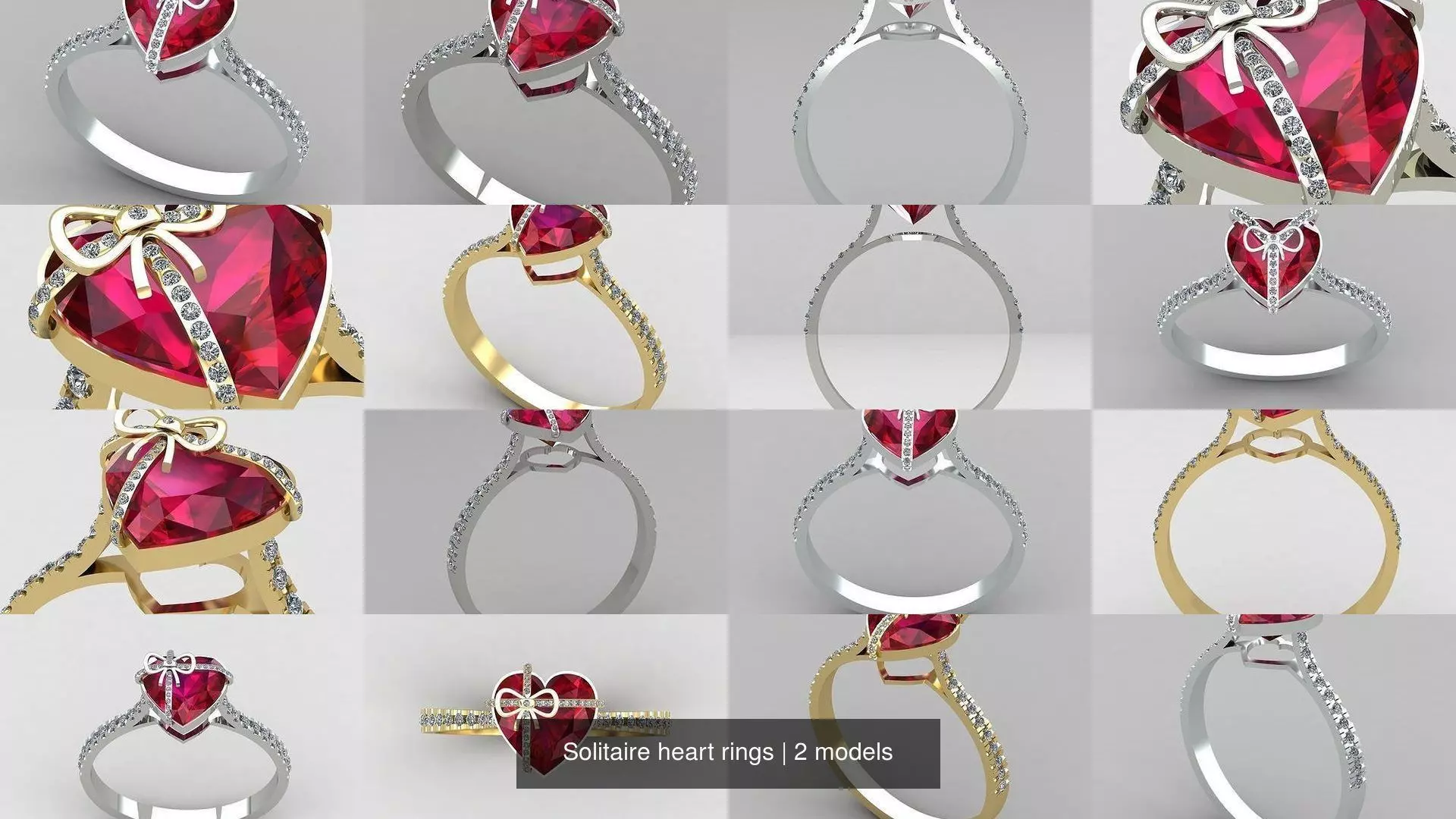 Solitaire heart rings 3D Model Collection_0