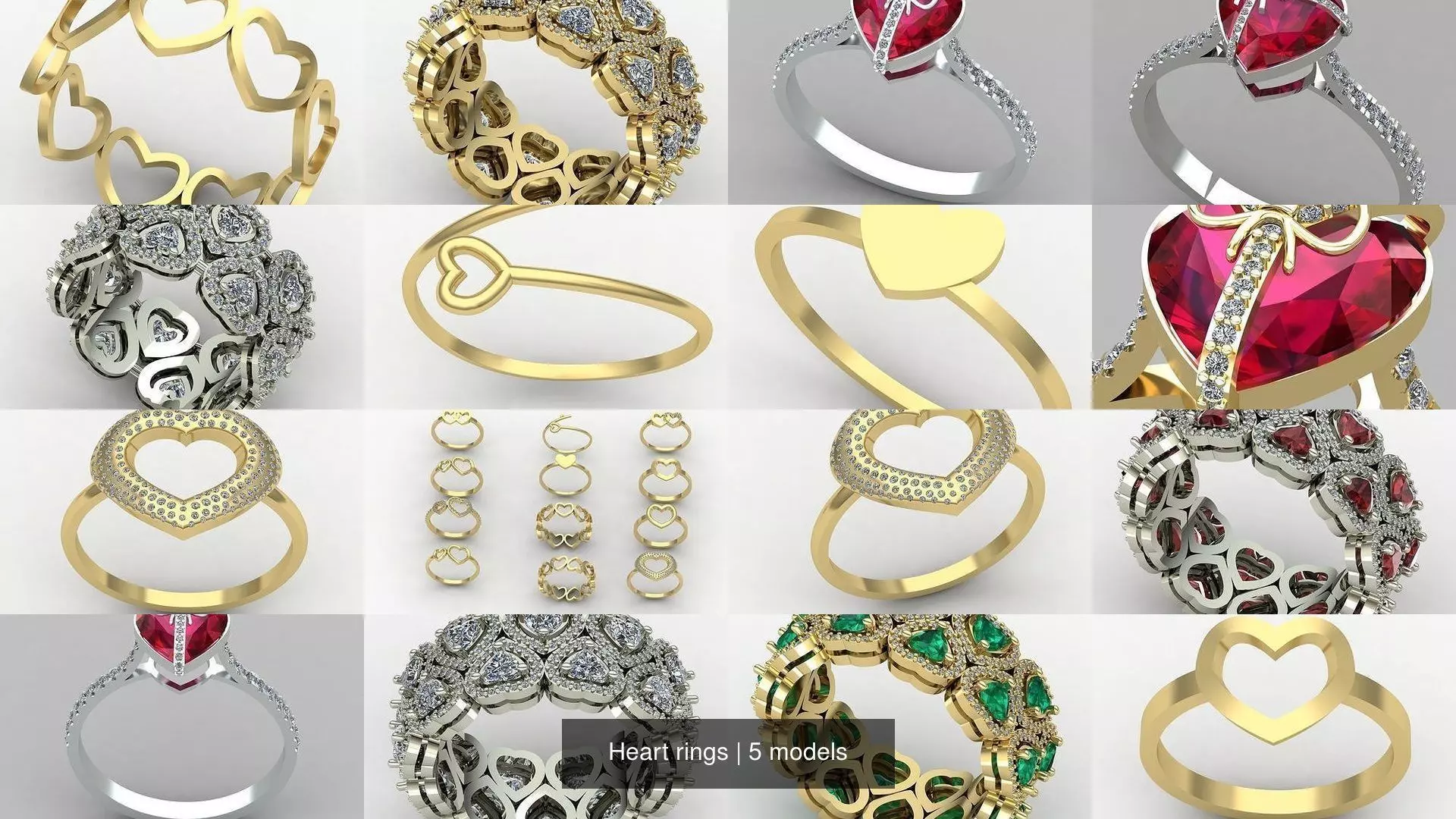 Heart rings 3D Model Collection_0
