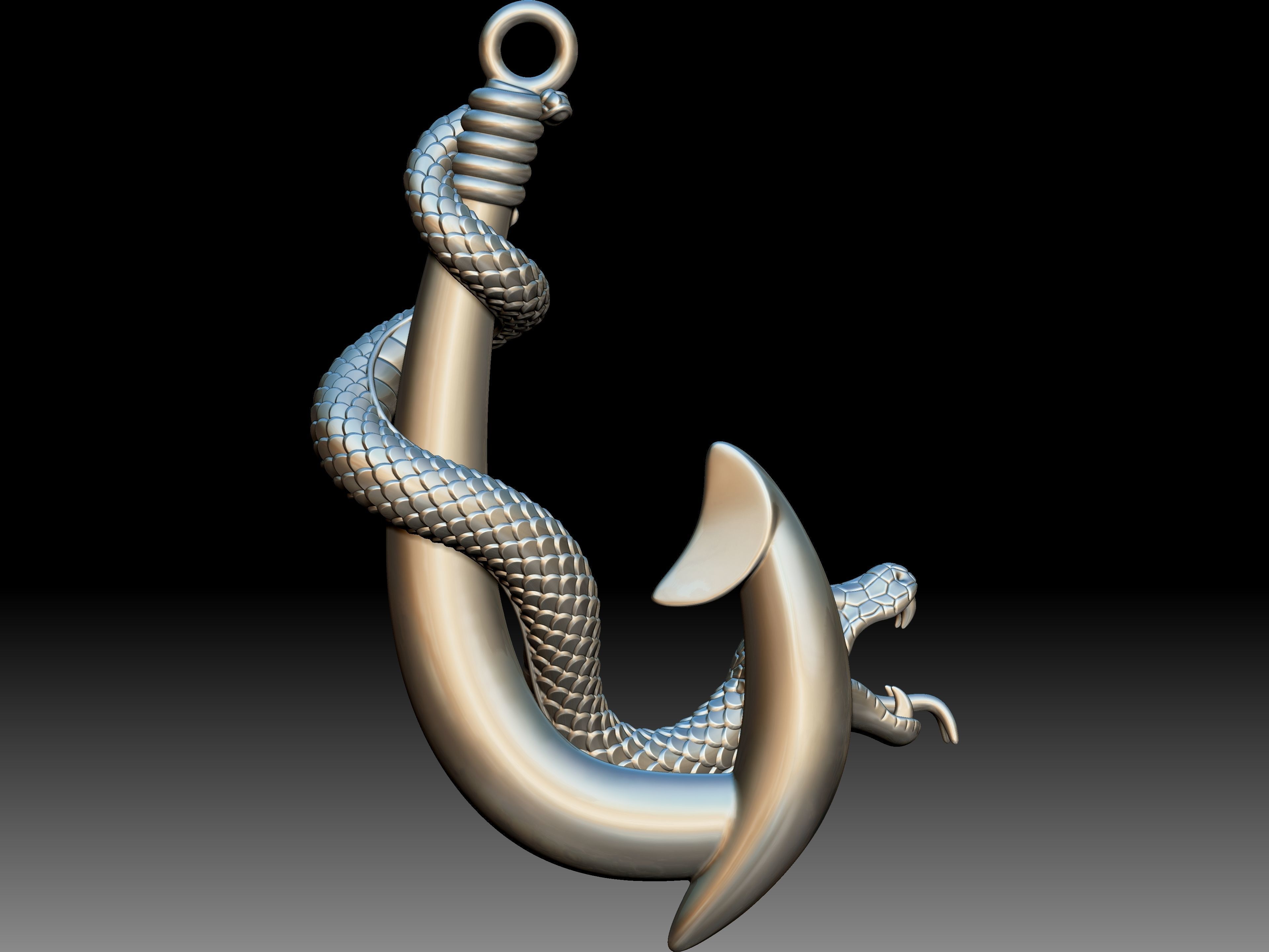 Anchor Snake Pendant 3D print model_5