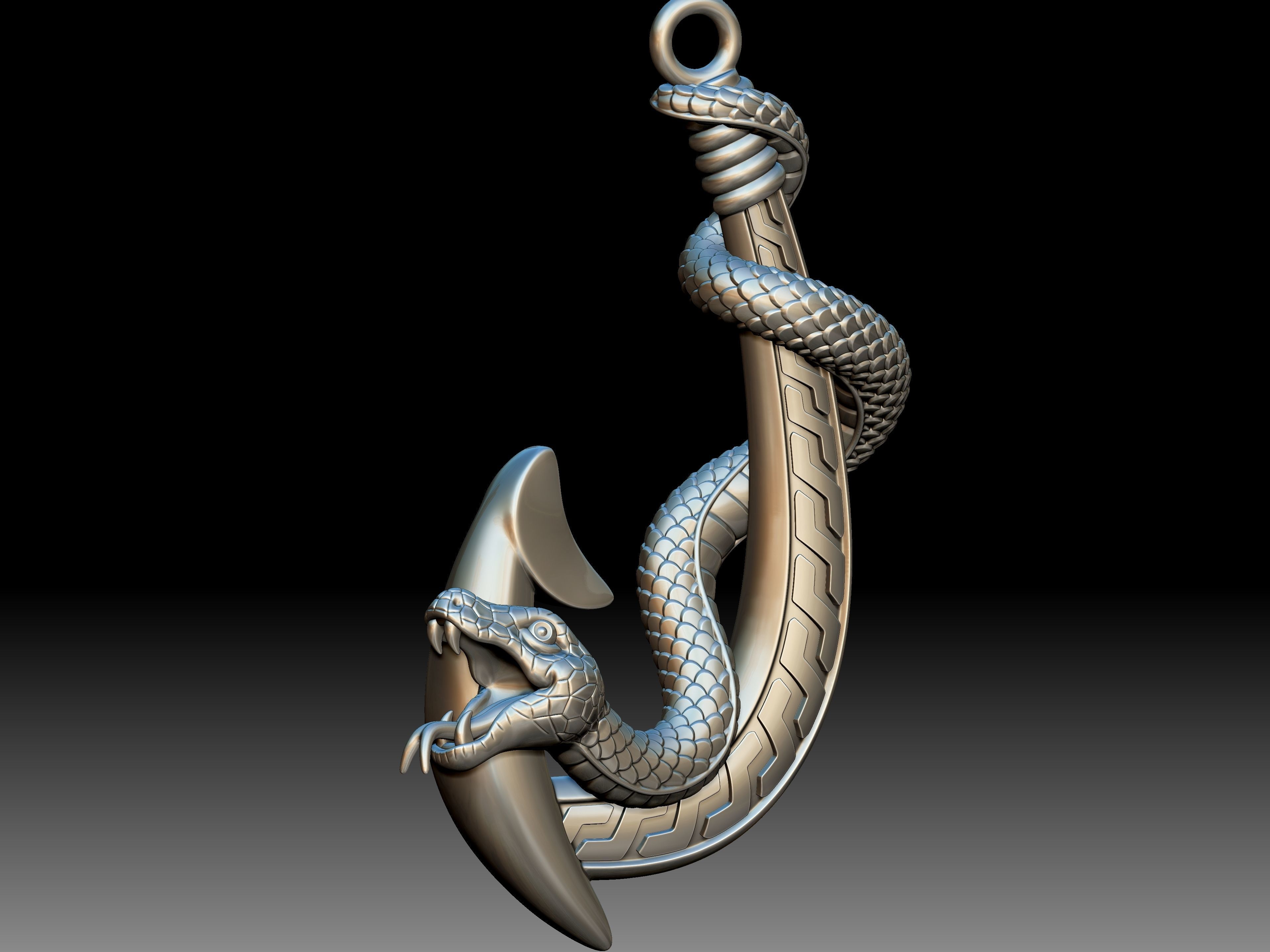 Anchor Snake Pendant 3D print model_2