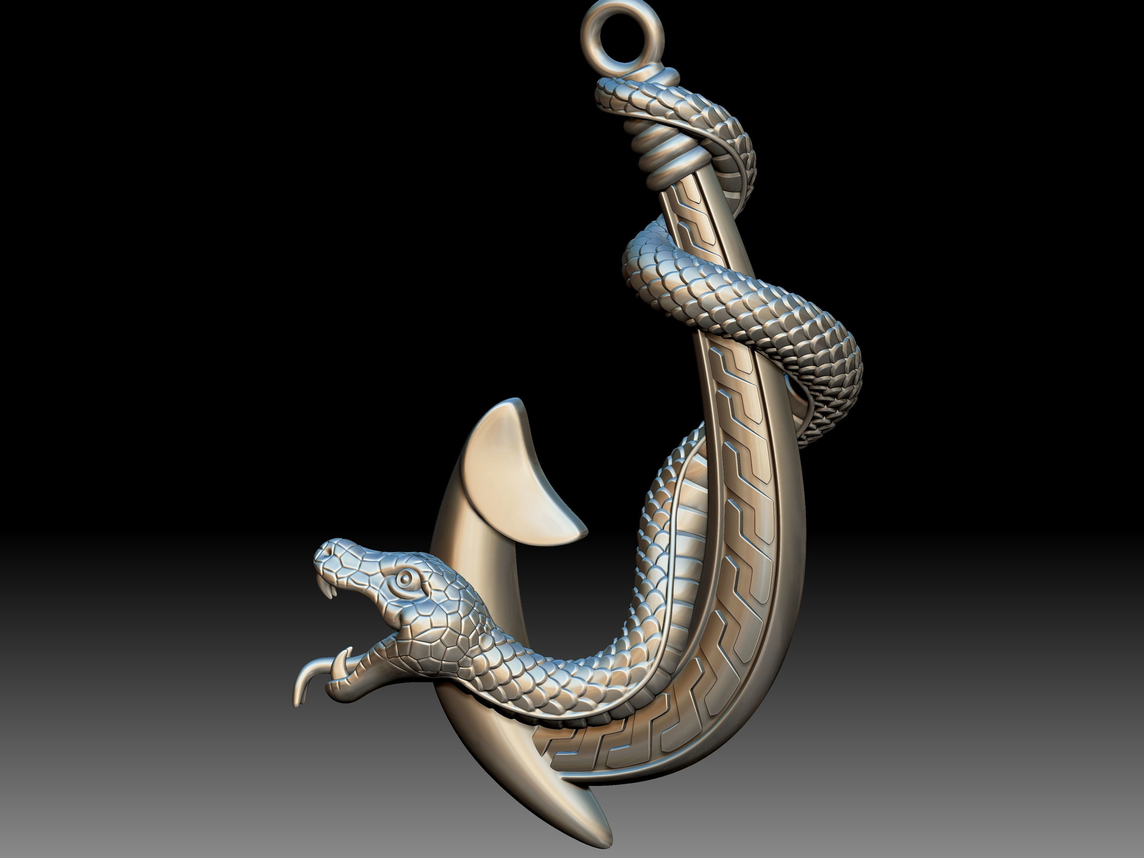 Anchor Snake Pendant 3D print model_3
