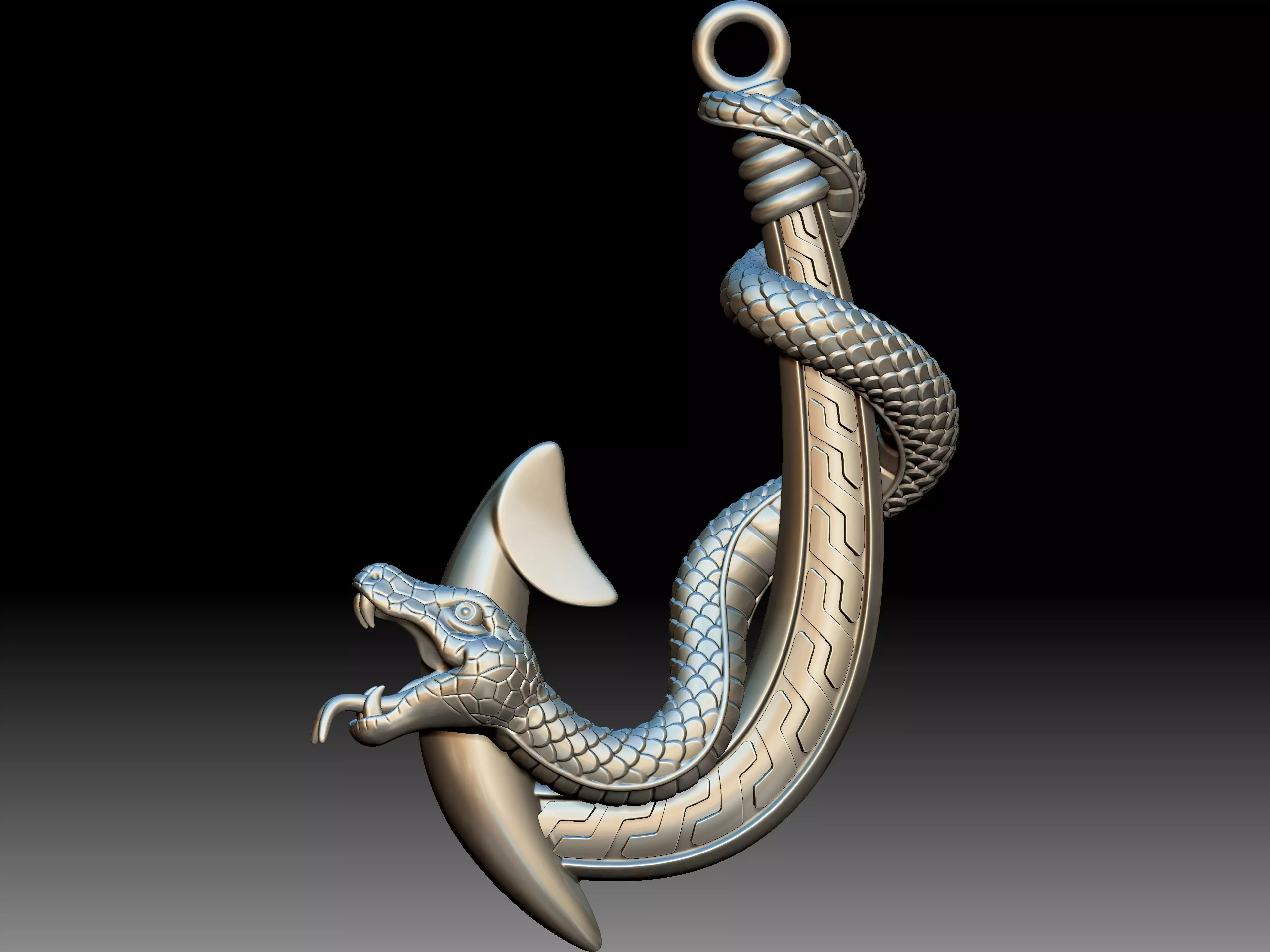 Anchor Snake Pendant 3D print model_0