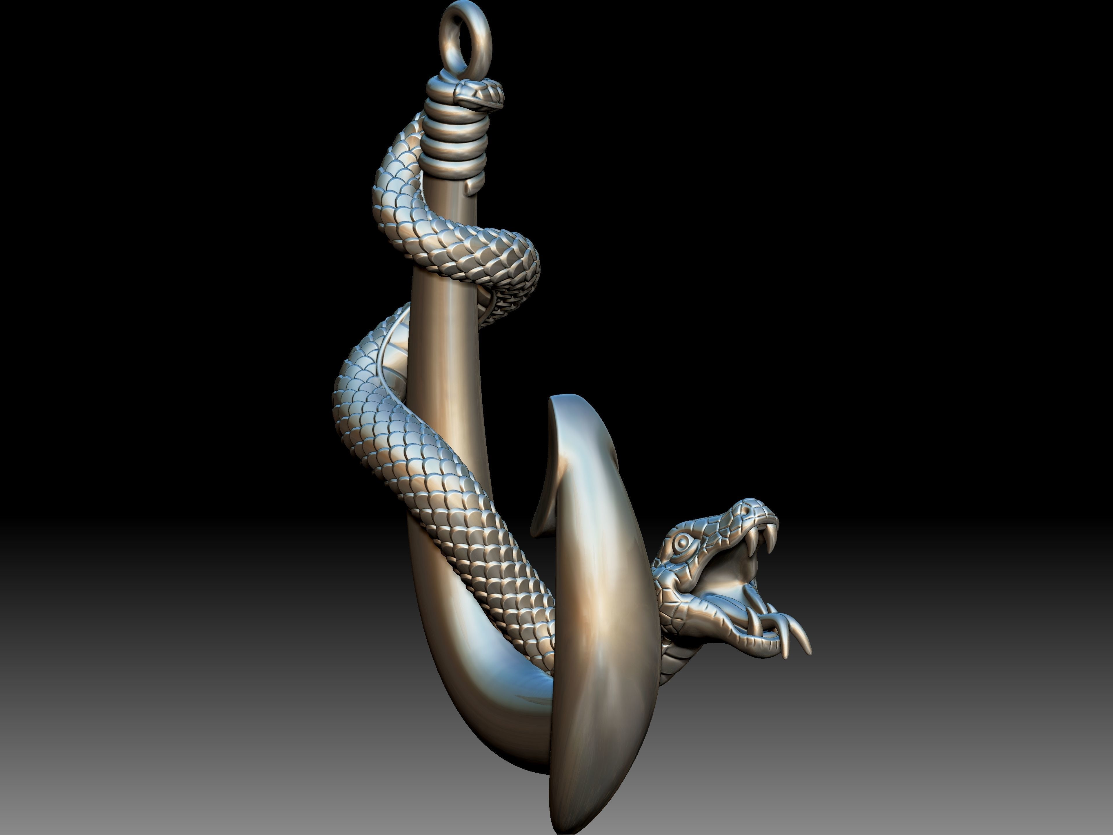 Anchor Snake Pendant 3D print model_6