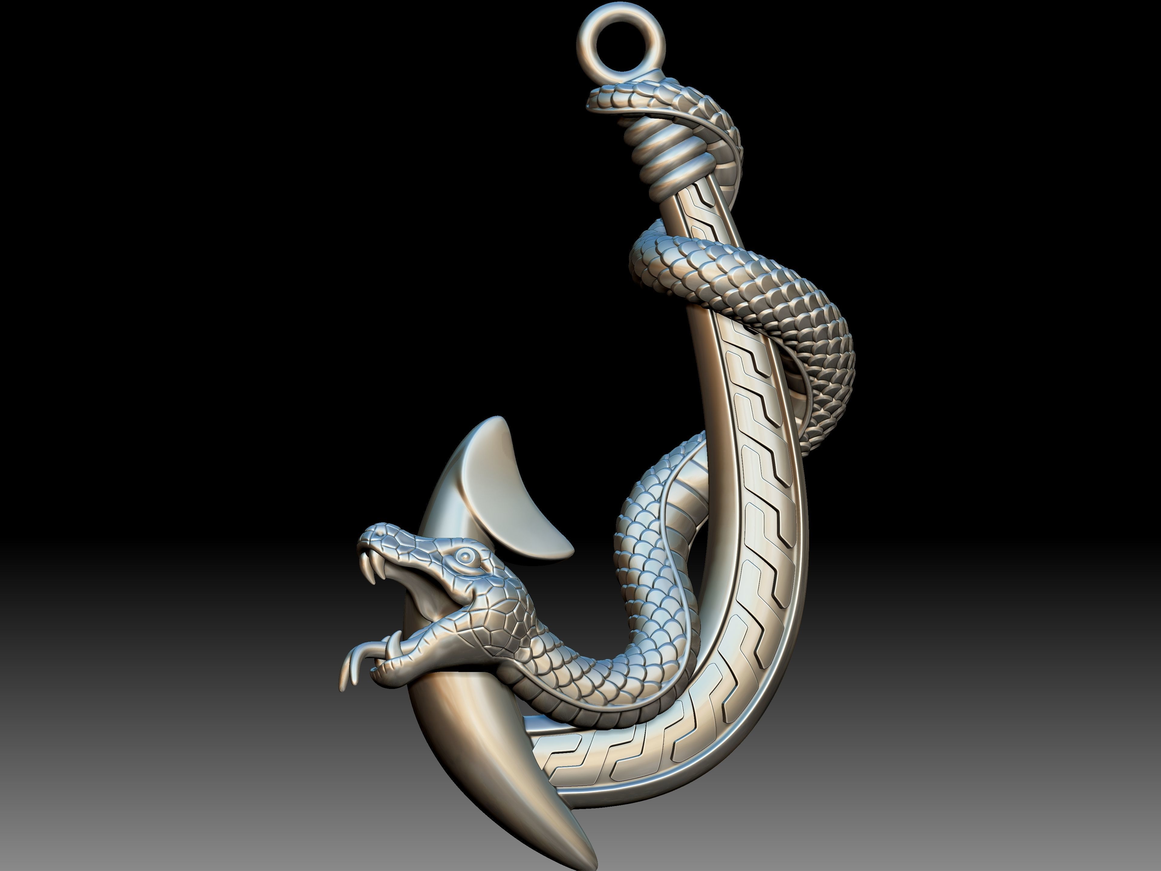 Anchor Snake Pendant 3D print model_8