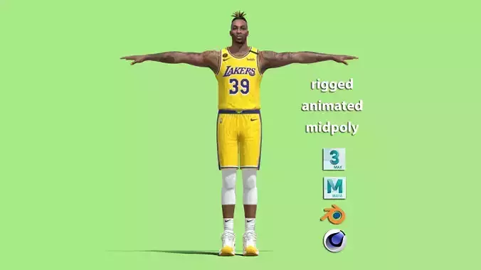 T-Pose rigged Dwight Howard Los Angeles Lakers 3D model