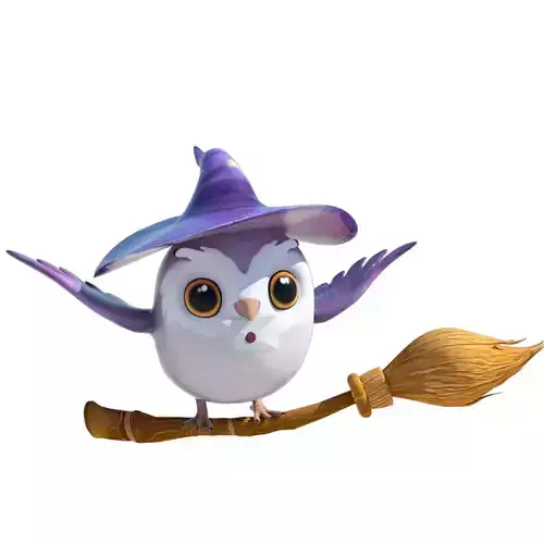 Cartoon owl- magic messenger with flying broom