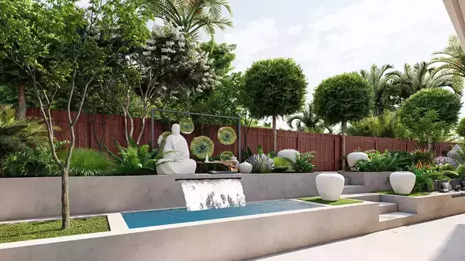  3D Exterior Scene 3D model design garden and landscape