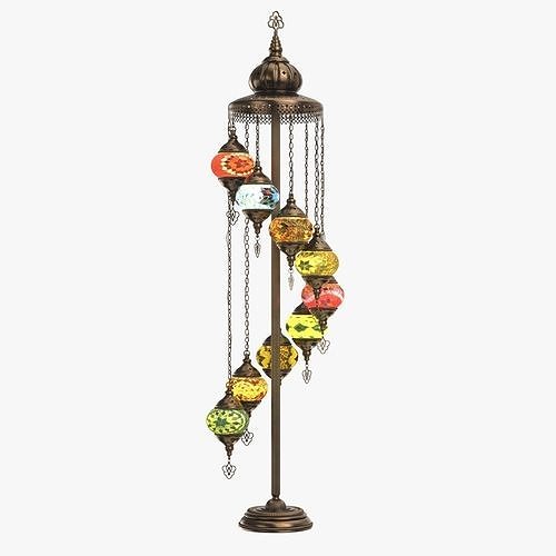 Handmade 9 Head Glass Floor Lamp 3D model