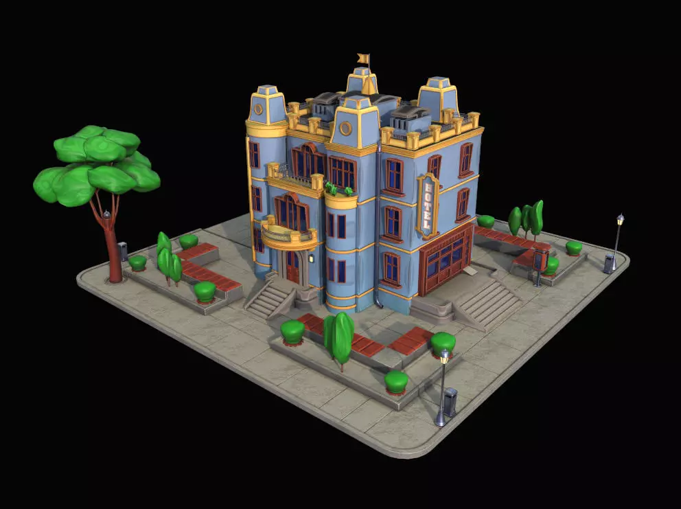 Model STYLIZED BUILDING Hotel - 1 3D model_0