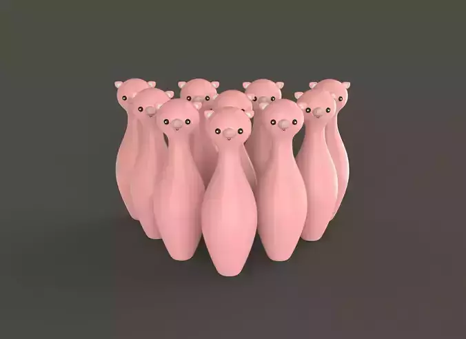 Cartoon Pig Bowling And Ball Bowling