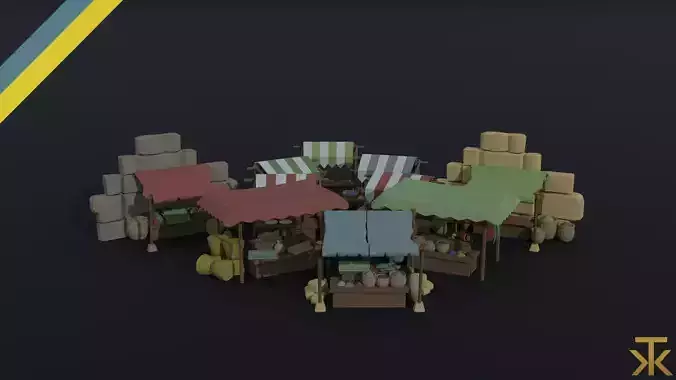 Cartoon medieval city markets Polygonal Style